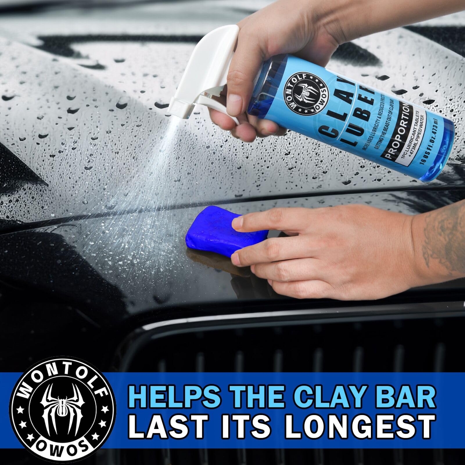Wontolf clay bar removes oxidation and grime from paint.
