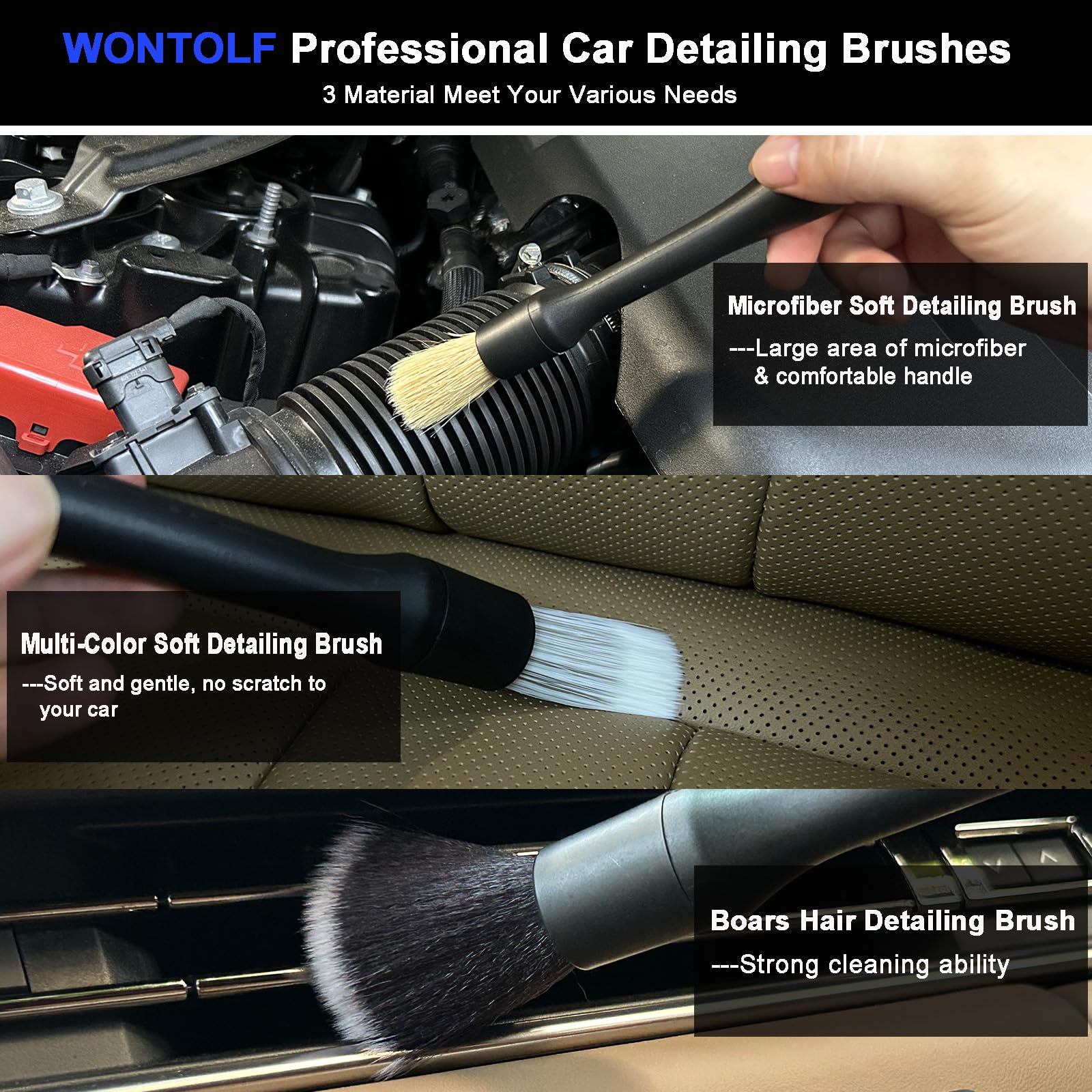 Wontolf detailing brush kit cleans crevices for precise detailing