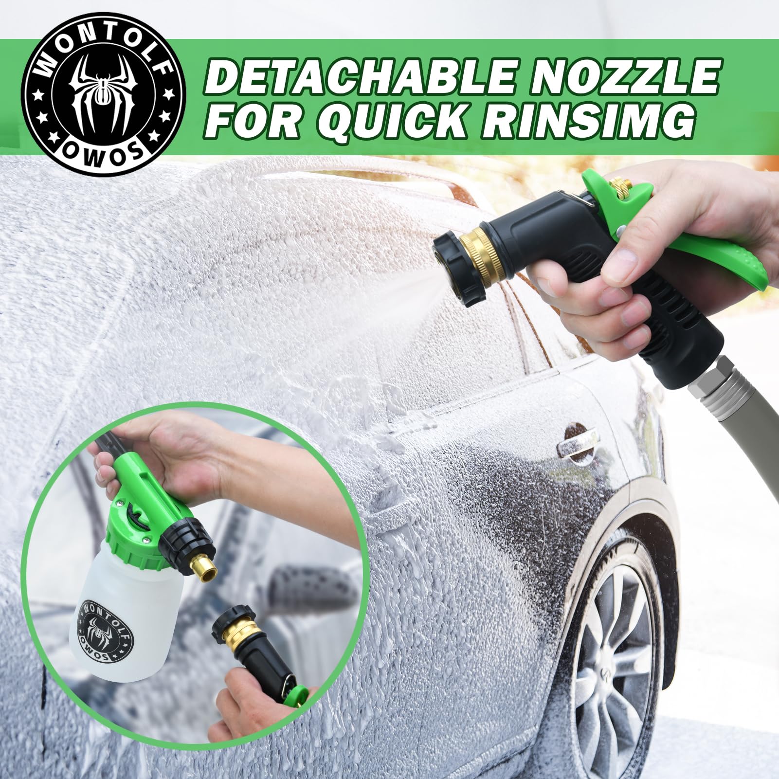 Wontolf foam cannon spray demonstrates wide coverage and controlled foam density