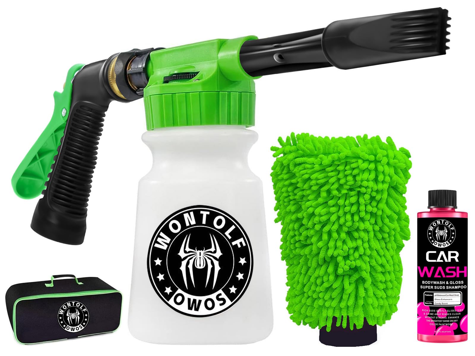 Wontolf Foam Gun assembly shows quick setup for foam-powered car cleaning