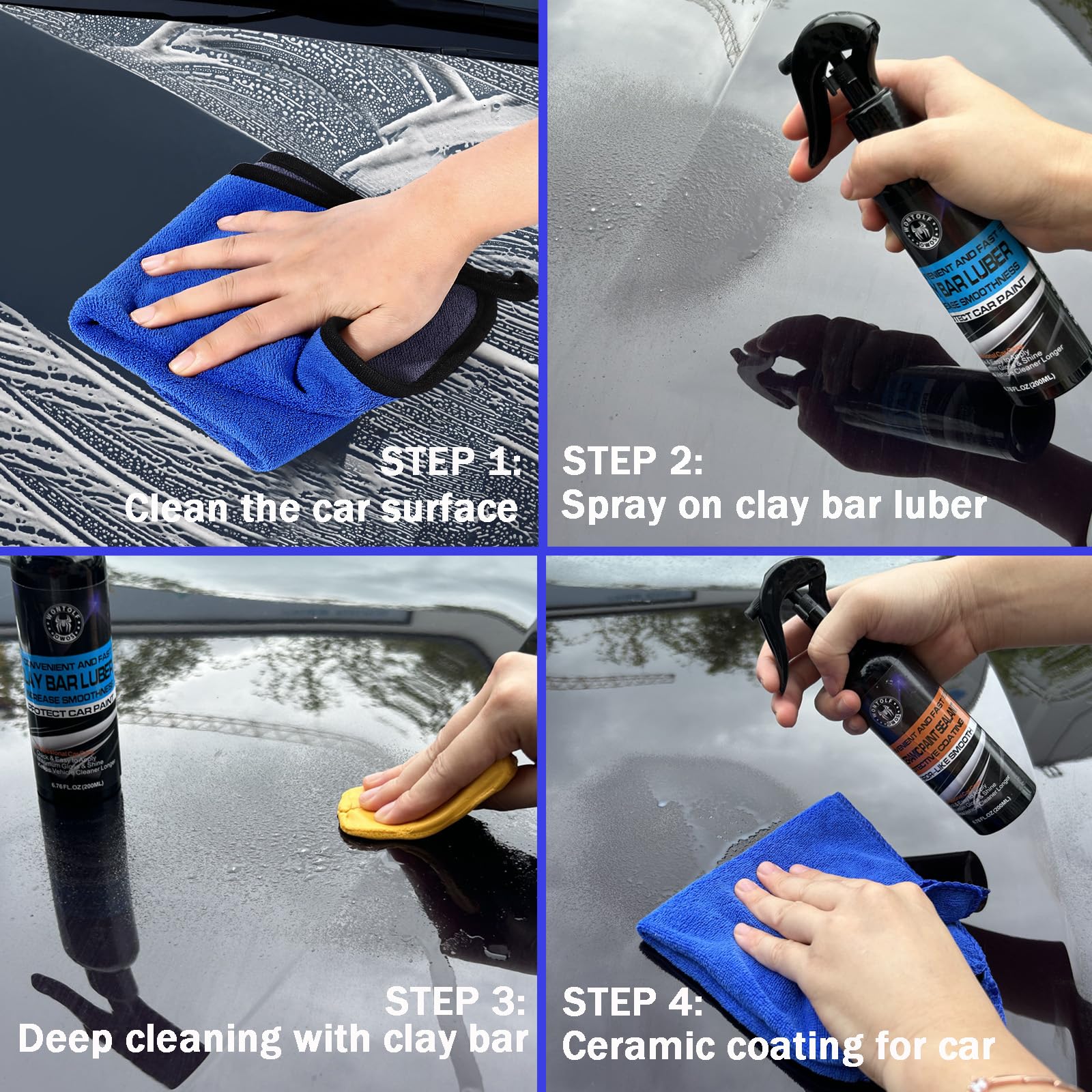 Wontolf premium clay bar detail close-up highlights fine removal of oxidation and grime.
