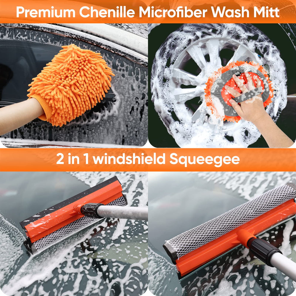 Wontolf wheel brush reaches tires and rims for deep cleaning.