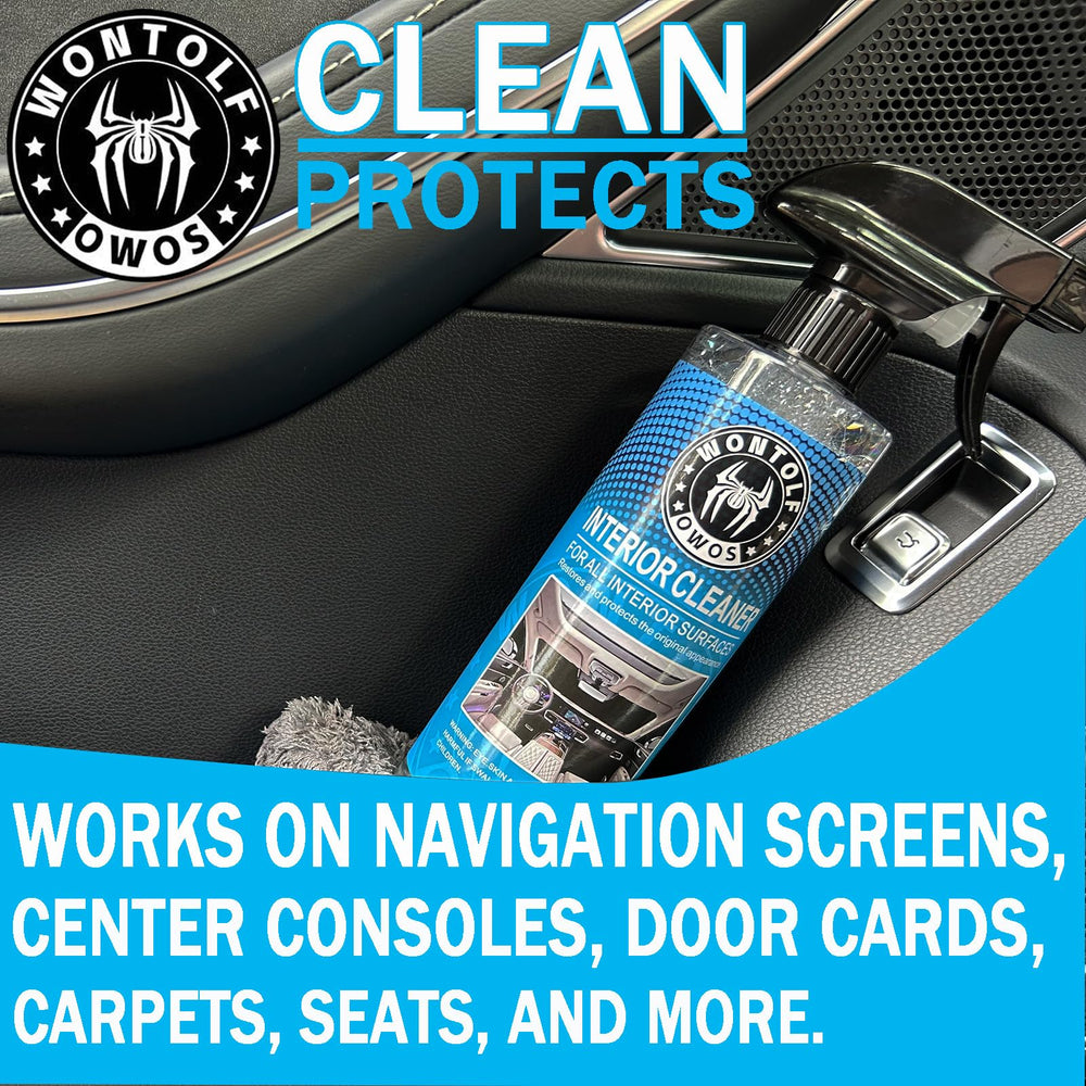 Wontolf Wheel Cleaner bottle demonstrating foaming wheel cleaning.