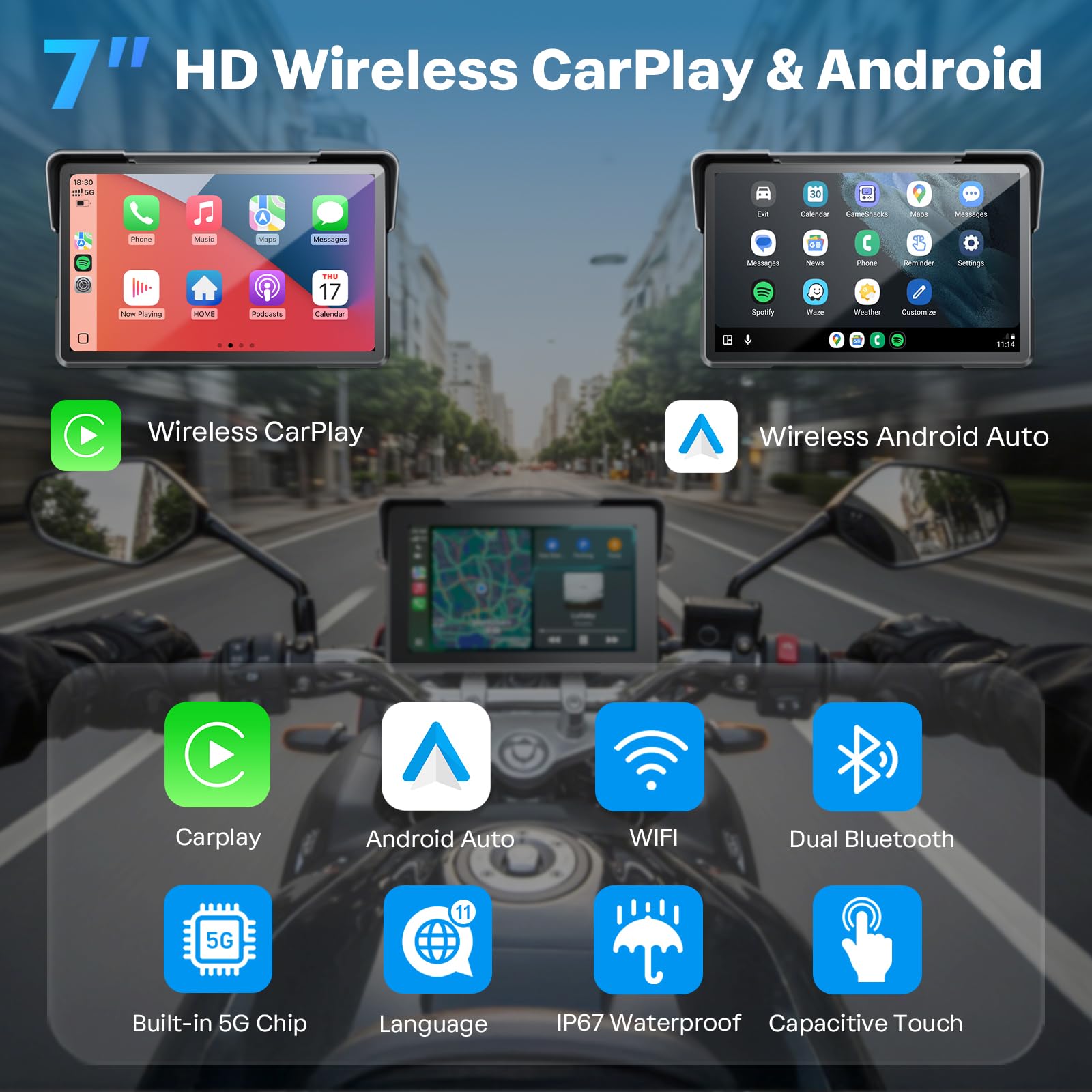 WonVon Android Auto integration for motorcycle use with hands-free control.