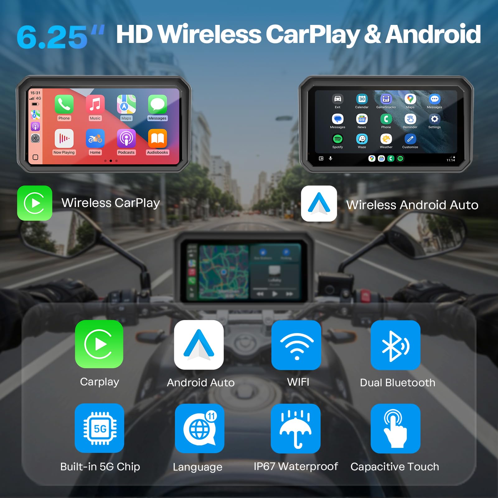 WonVon wireless CarPlay and Android Auto delivering hands-free connectivity and maps.