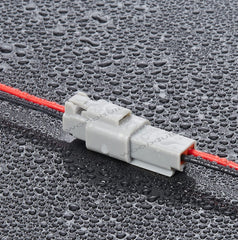 Woodguilin DT04-2P male plug highlighted for simple automotive wiring connections.
