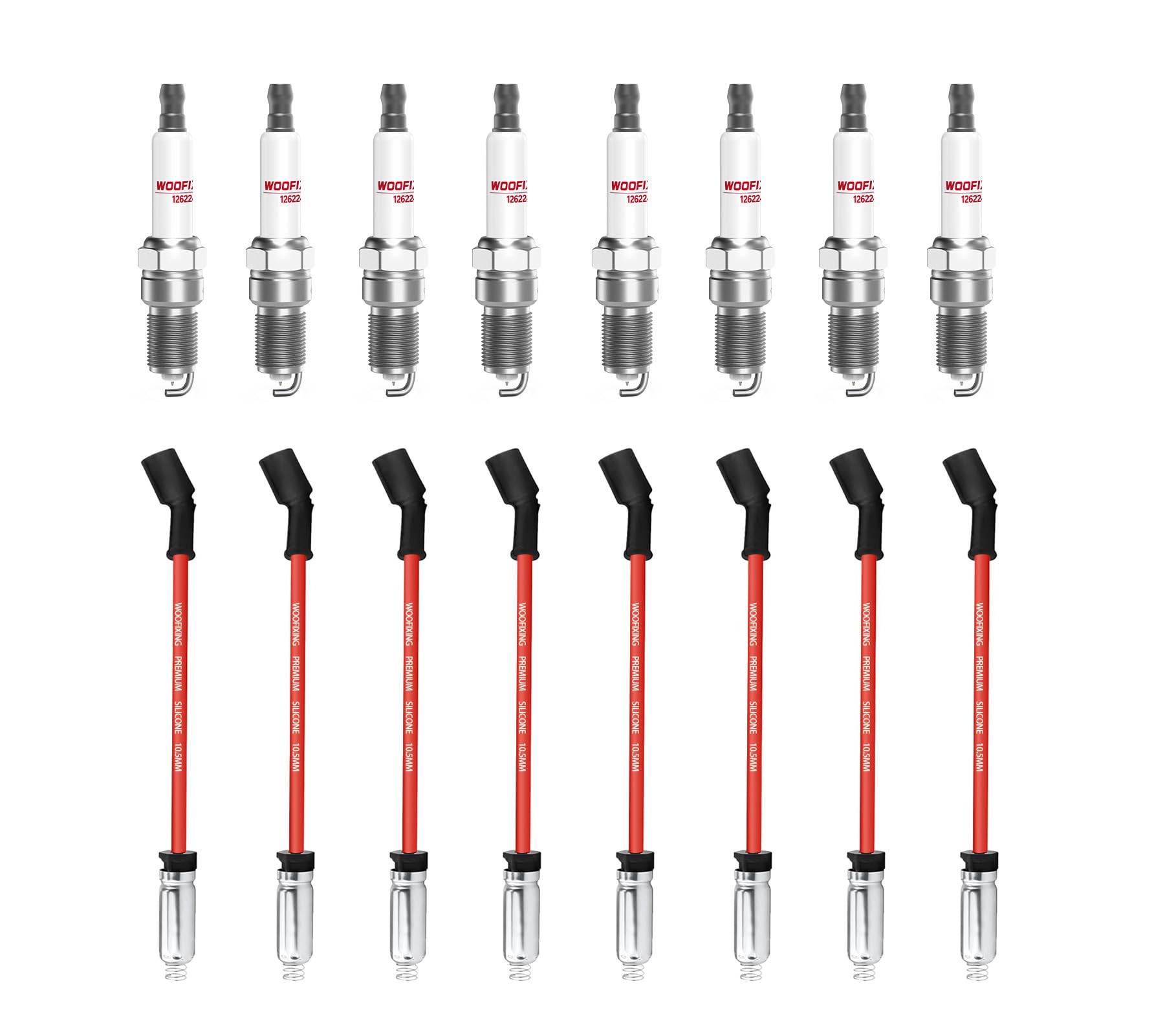 WOOFIXING 41-114 spark plugs in Chevy kit for reliable ignition and smoother starts.