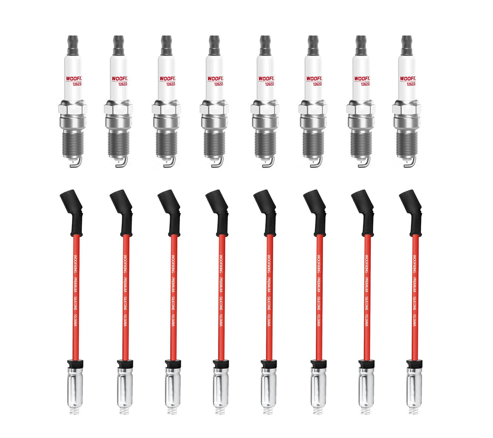 WOOFIXING 41-114 spark plugs in Chevy kit for reliable ignition and smoother starts.