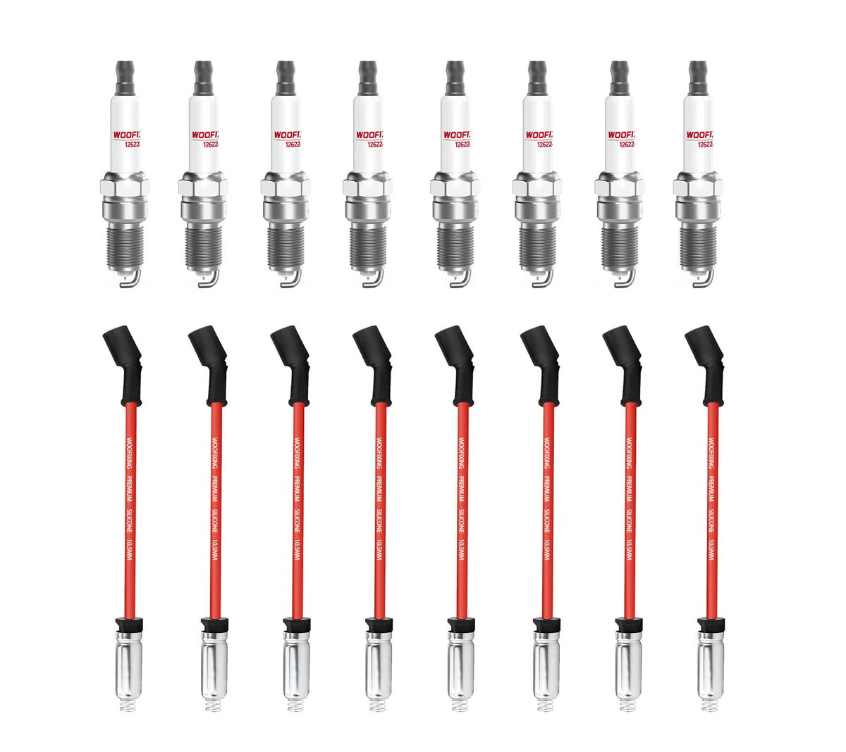 WOOFIXING 41-114 spark plugs in Chevy kit for reliable ignition and smoother starts.