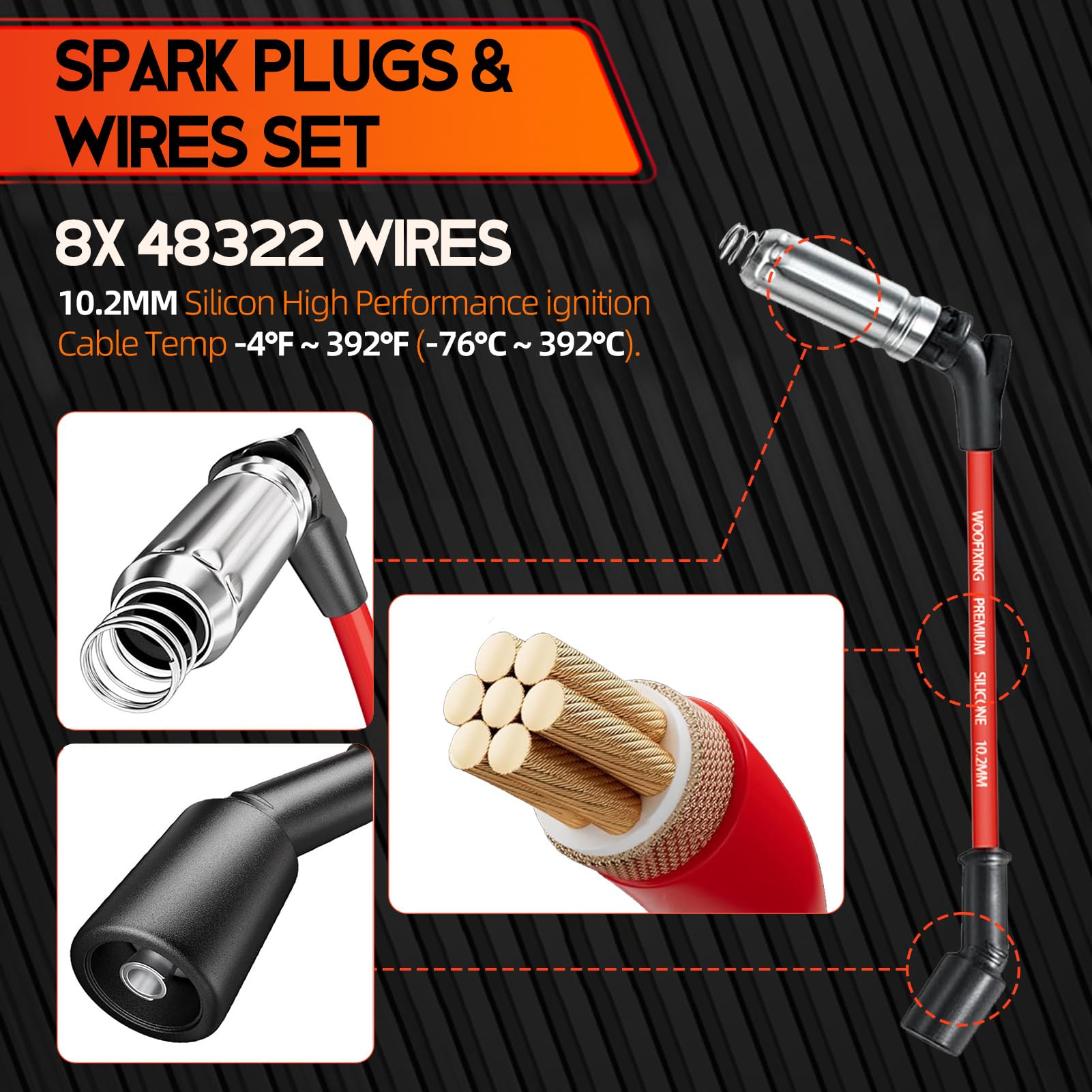 WOOFIXING Chevy GMC V8 wires laid out for compatibility with popular GM trucks.