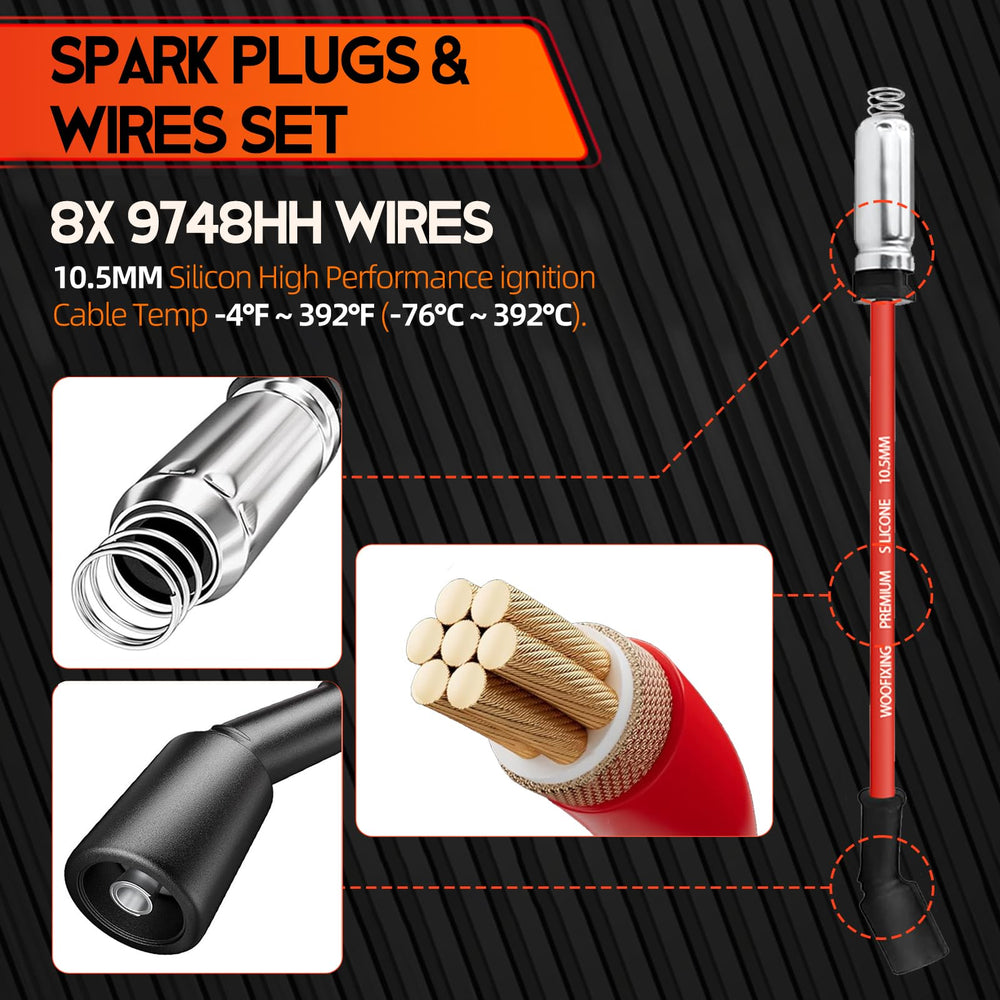WOOFIXING spark plug wires kit for Chevy boosts conductivity and engine response.