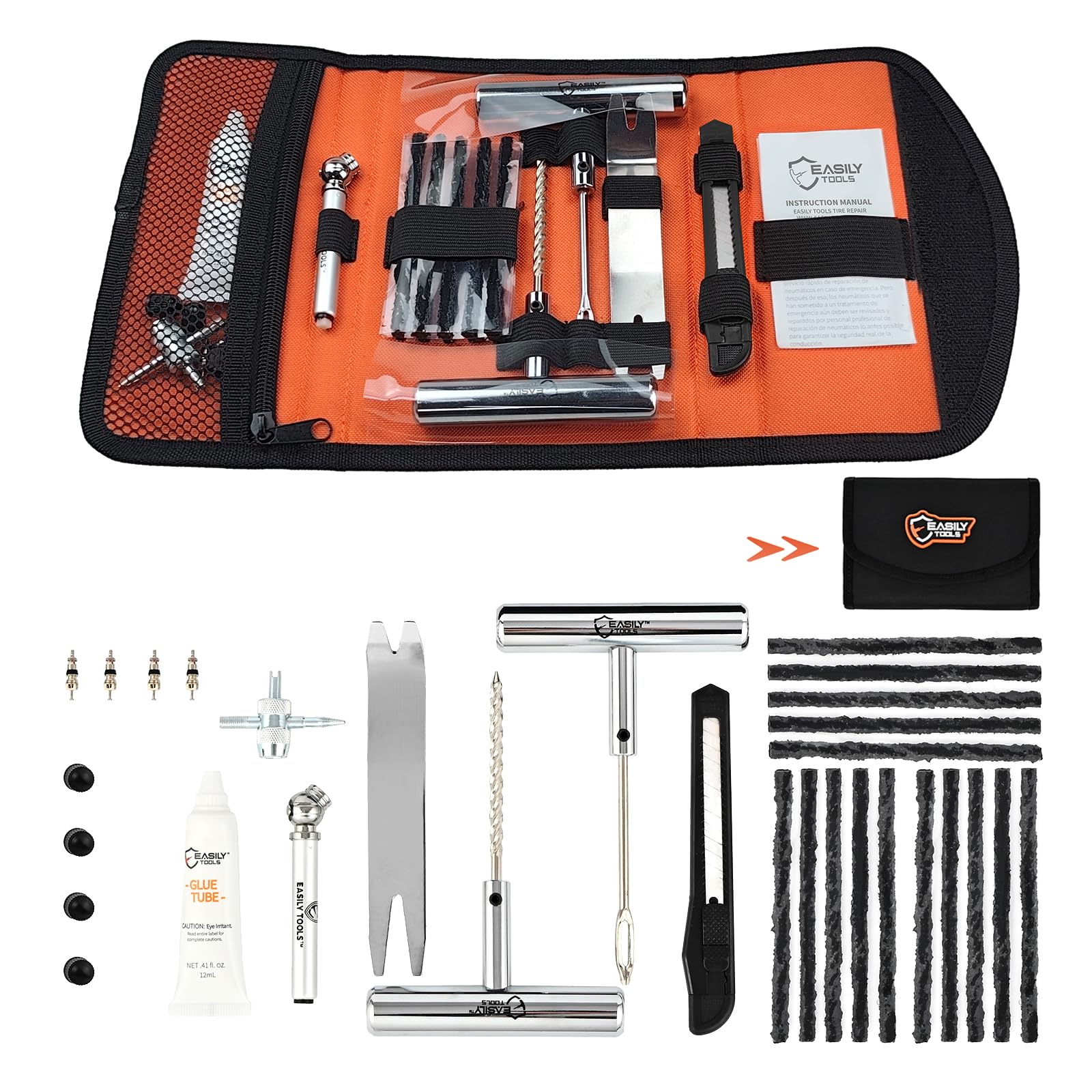 WOOFWANG GLOBAL professional 25-piece tire repair kit open case for quick roadside use