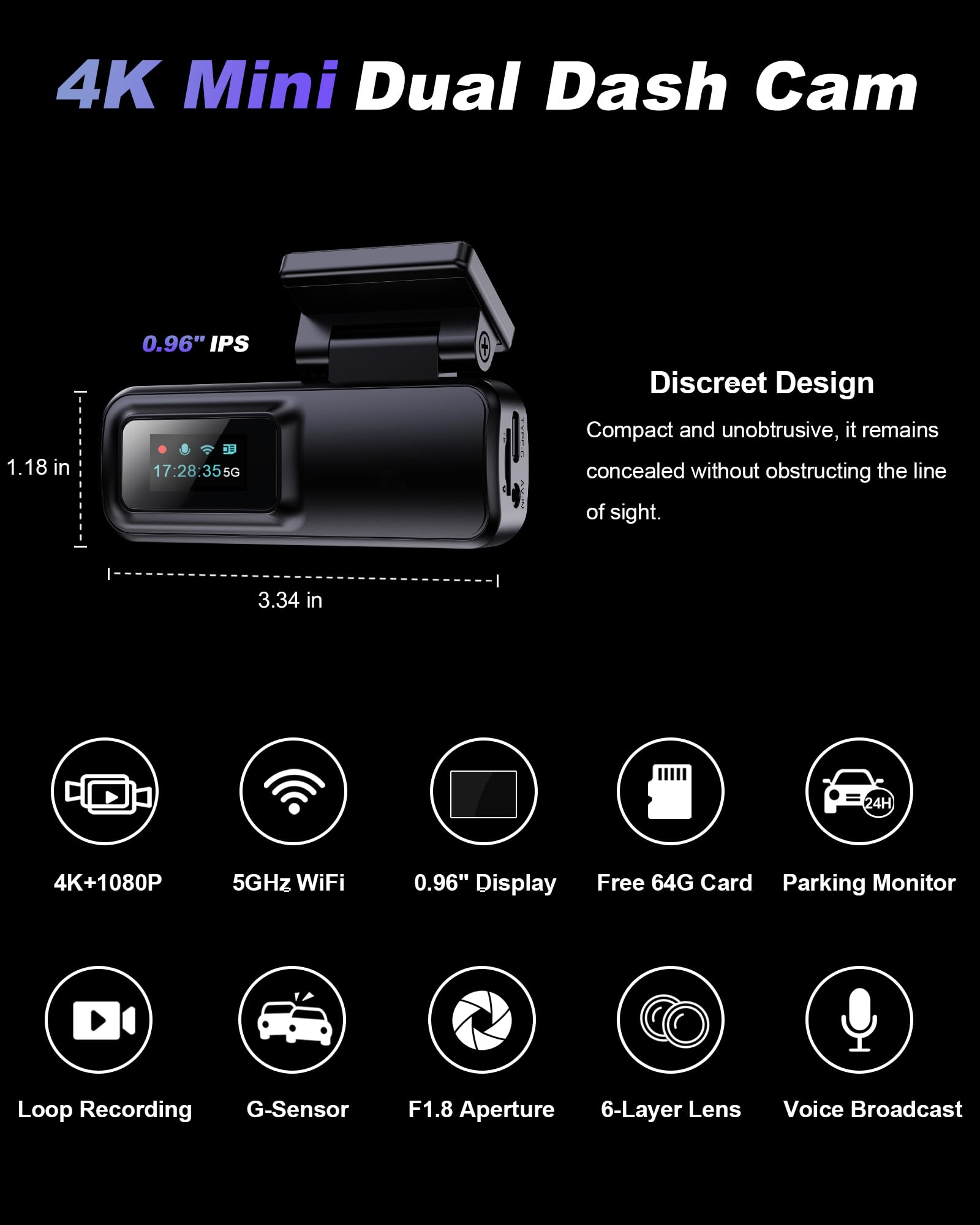 Diagram showing WOOLAACOO C5 parking mode with optional hardwire kit