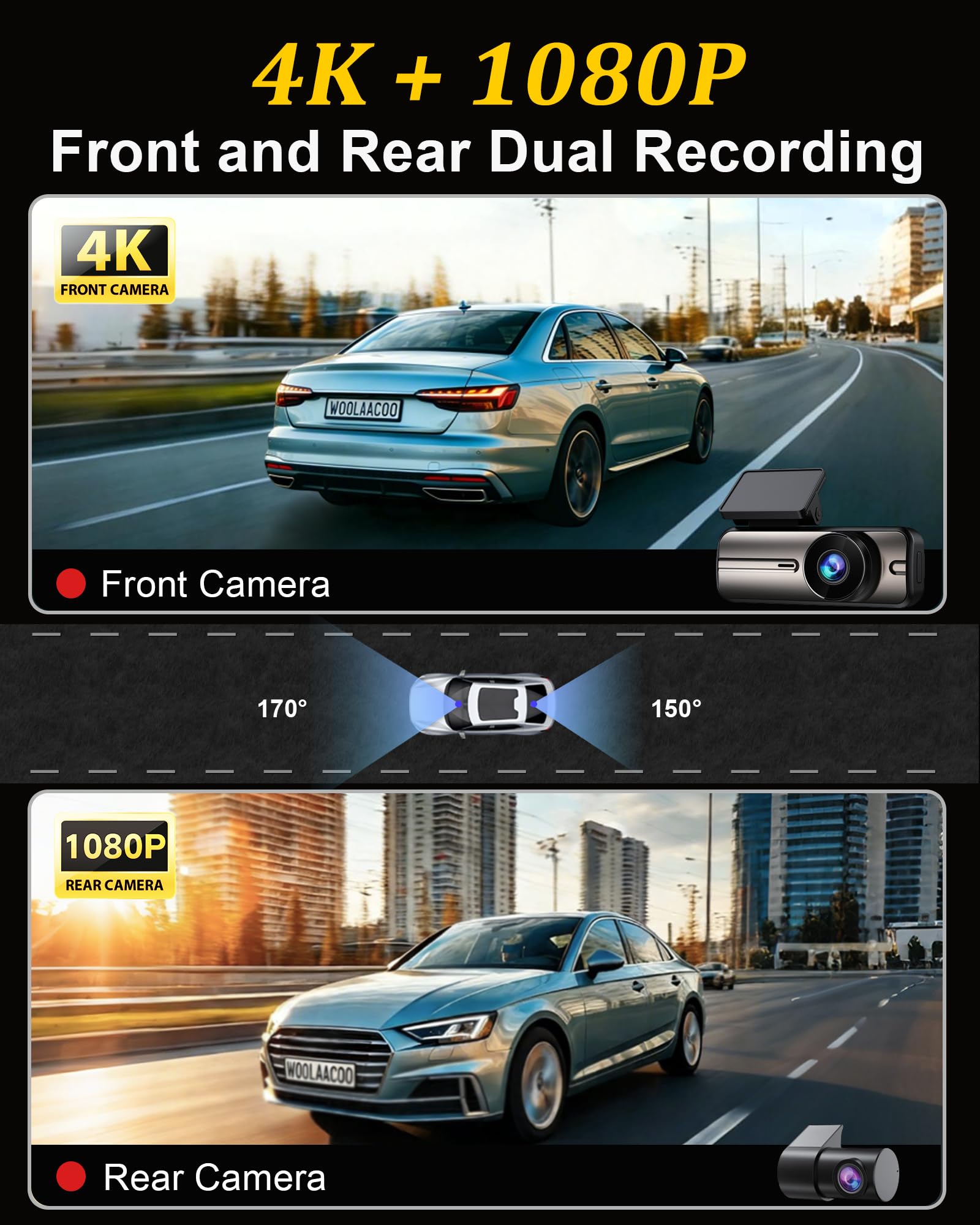 WOOLAACOO C5 rear camera detail demonstrating clear rear coverage benefit