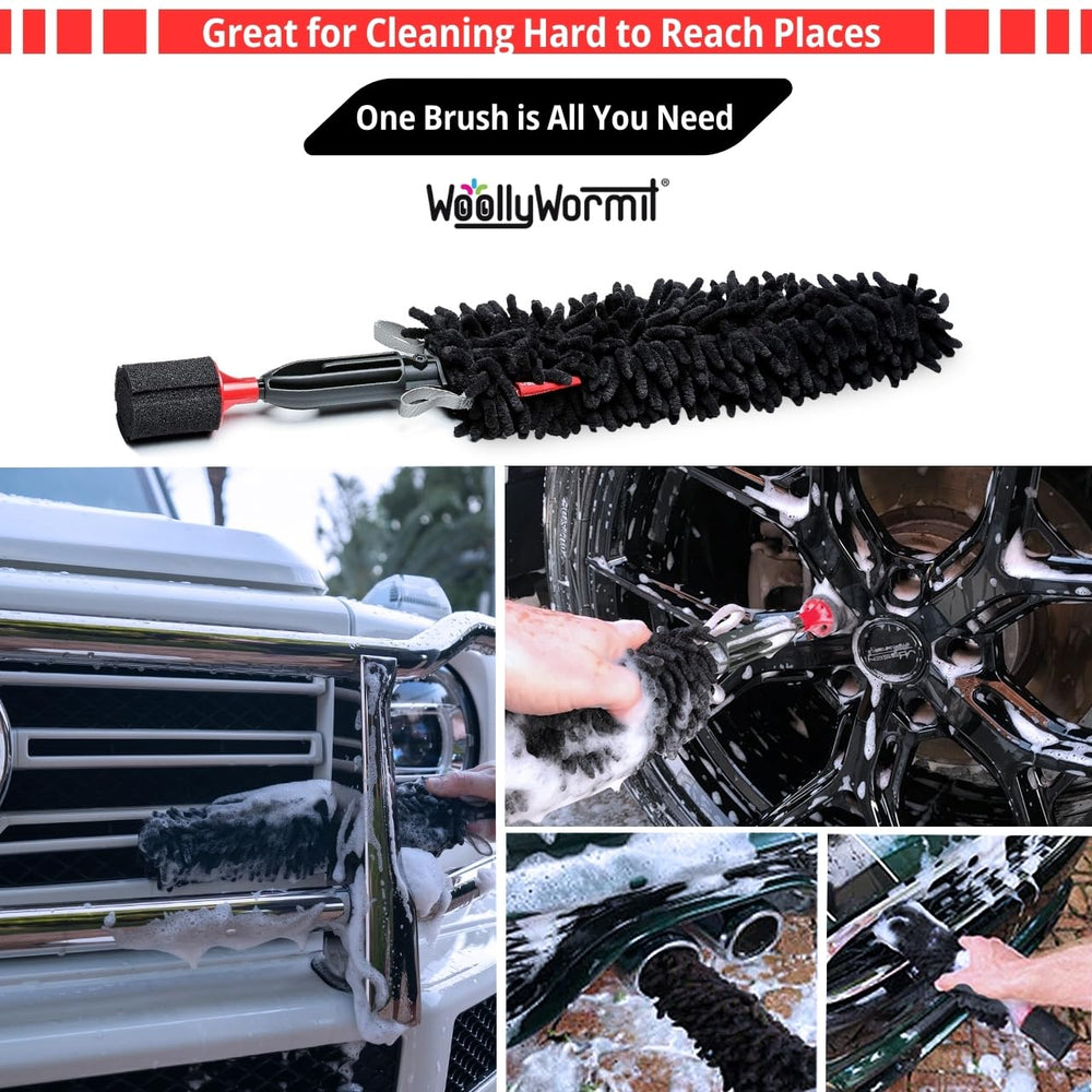 WOOLLYWORMIT handle attachment option extends reach for hard-to-access wheels.
