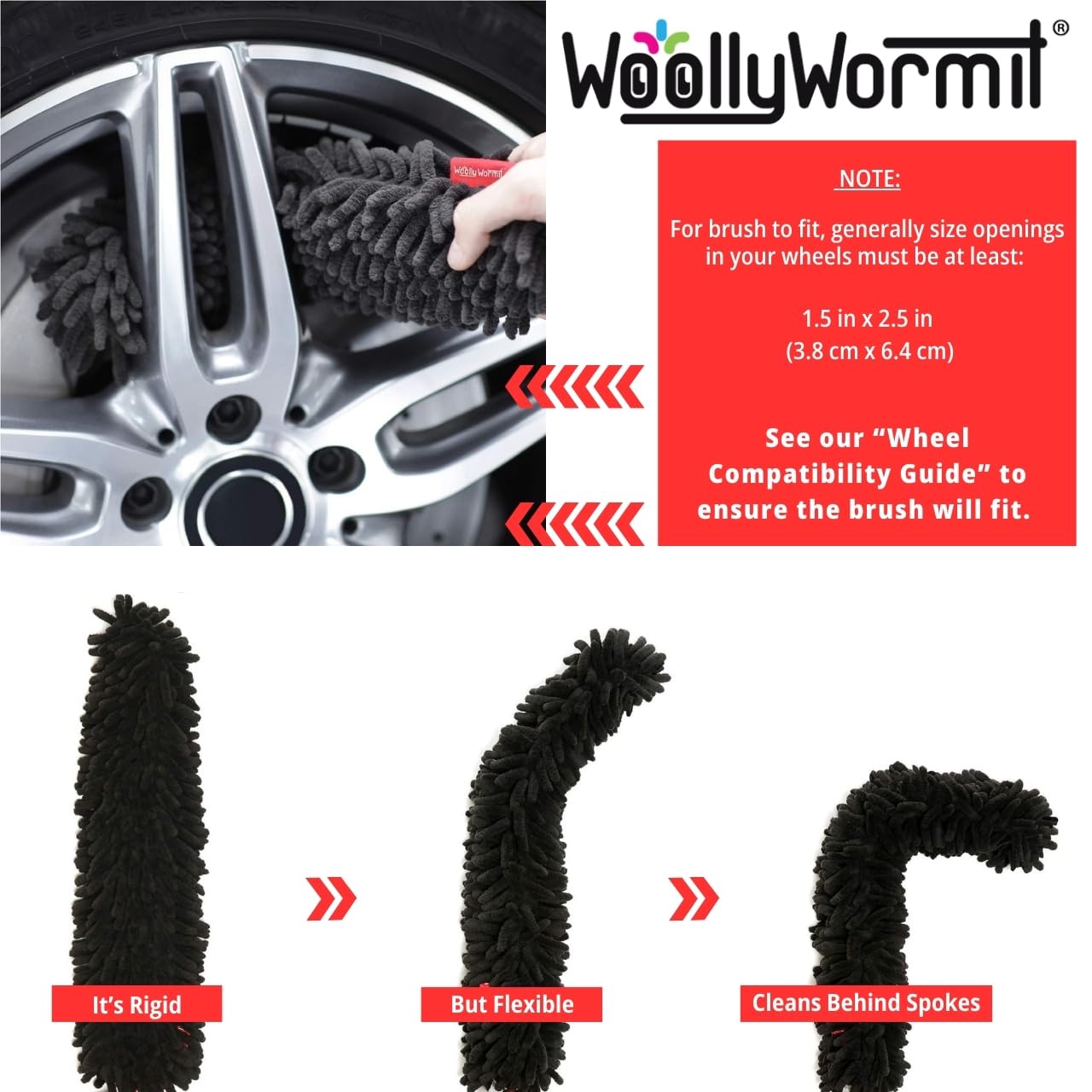 WOOLLYWORMIT integrated lug nut cleaner targets lug nuts quickly.