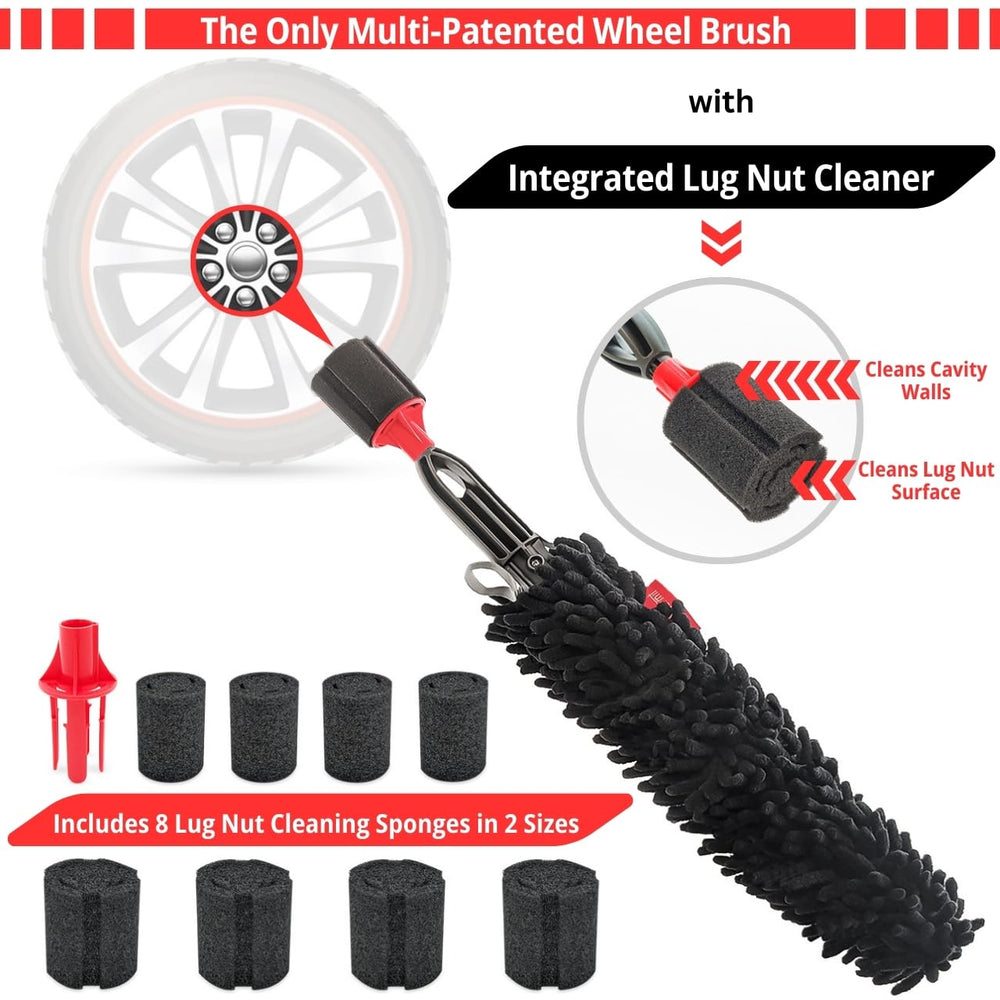 WOOLLYWORMIT rim brush cleaning action reaches between spokes to remove grime.