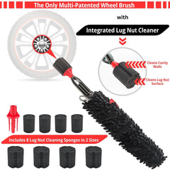 WOOLLYWORMIT rim brush cleaning action reaches between spokes to remove grime.