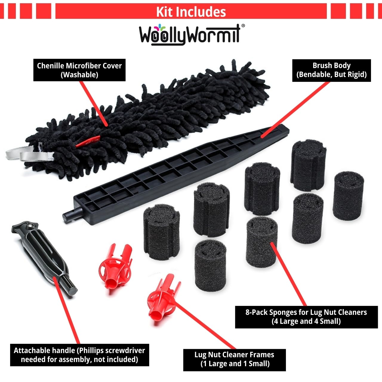 WOOLLYWORMIT sponge cleaning sponges included for multi-use scrubbing.