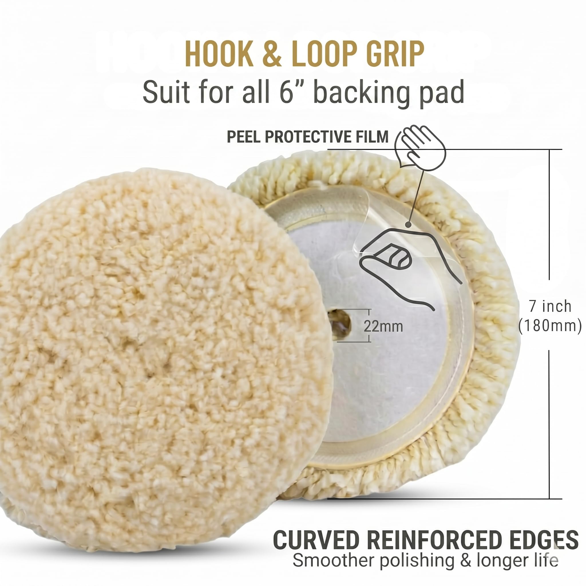 Woolous buffing pad on boat hull for smooth polish