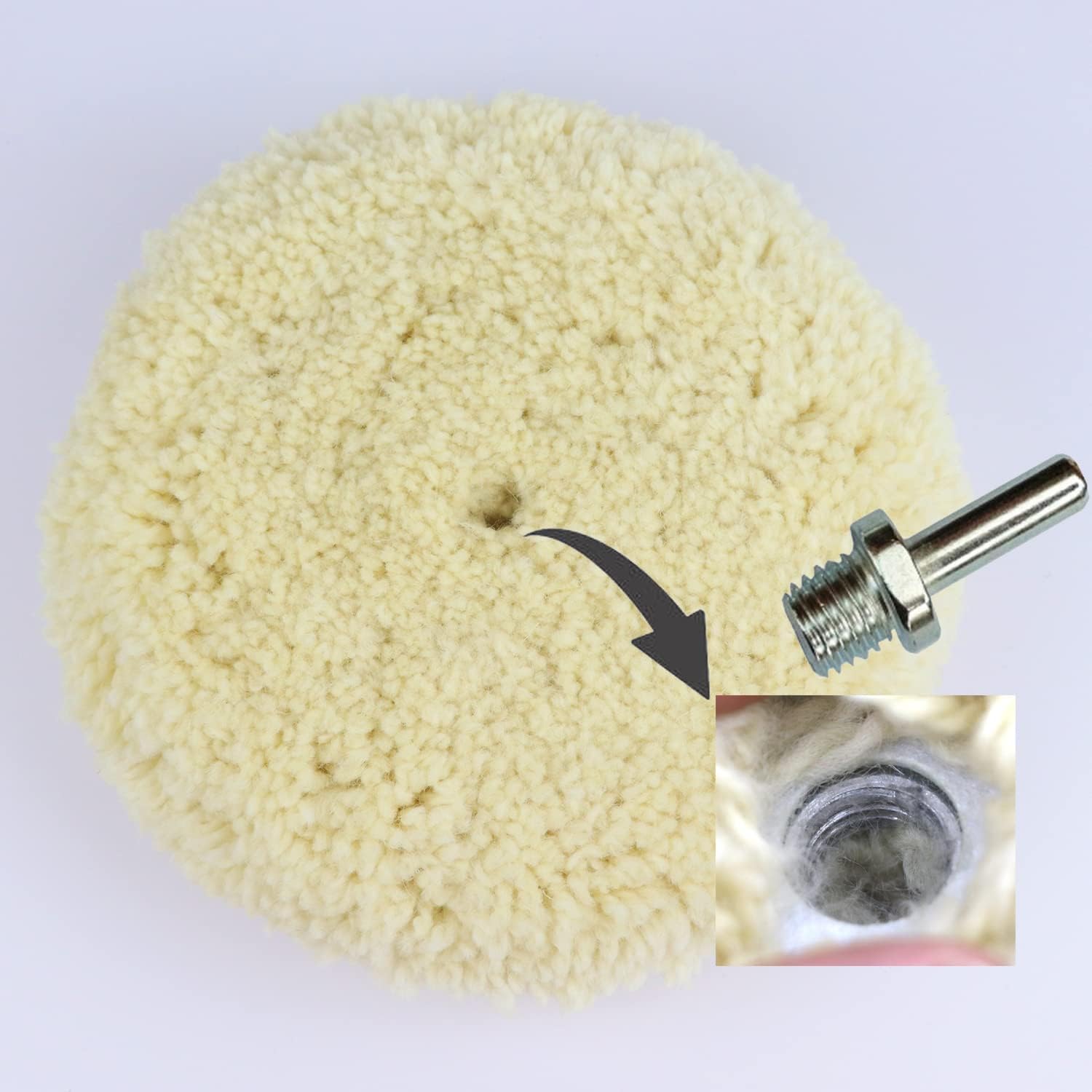 Woolous Wool Buffing Pad 8in easy-clean feature close-up.