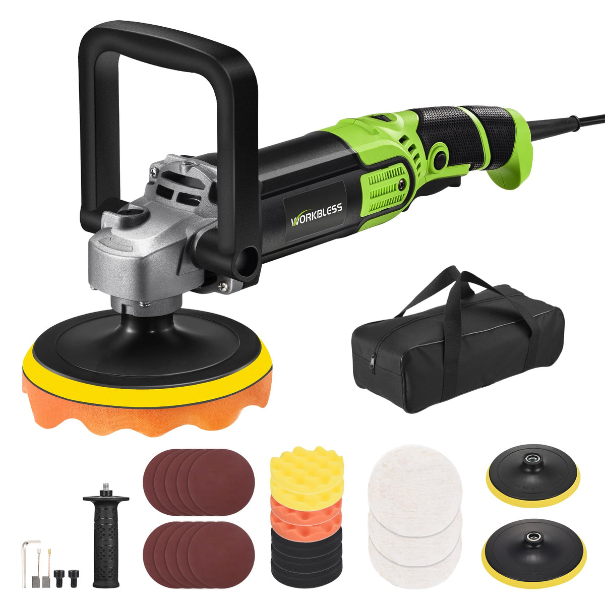 WorkBless Buffer Polisher 1600W motor for efficient auto polishing.