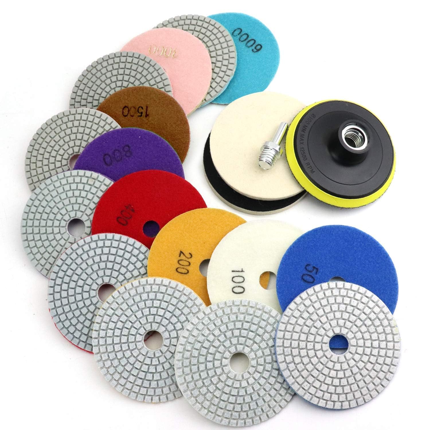 WORKEASE 4in diamond polishing pads kit front view for granite and marble polishing