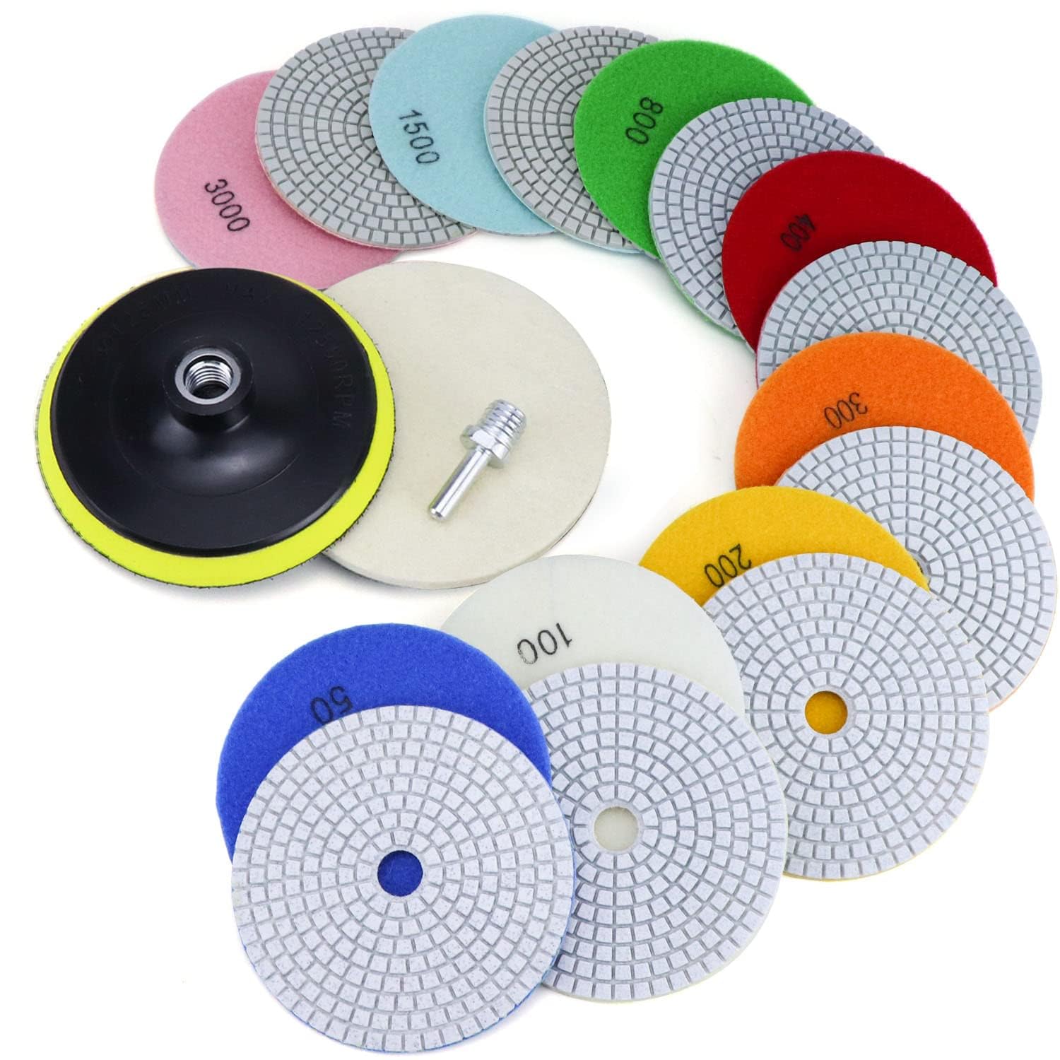 WORKEASE 5 inch diamond polishing pads front view for smooth gloss.