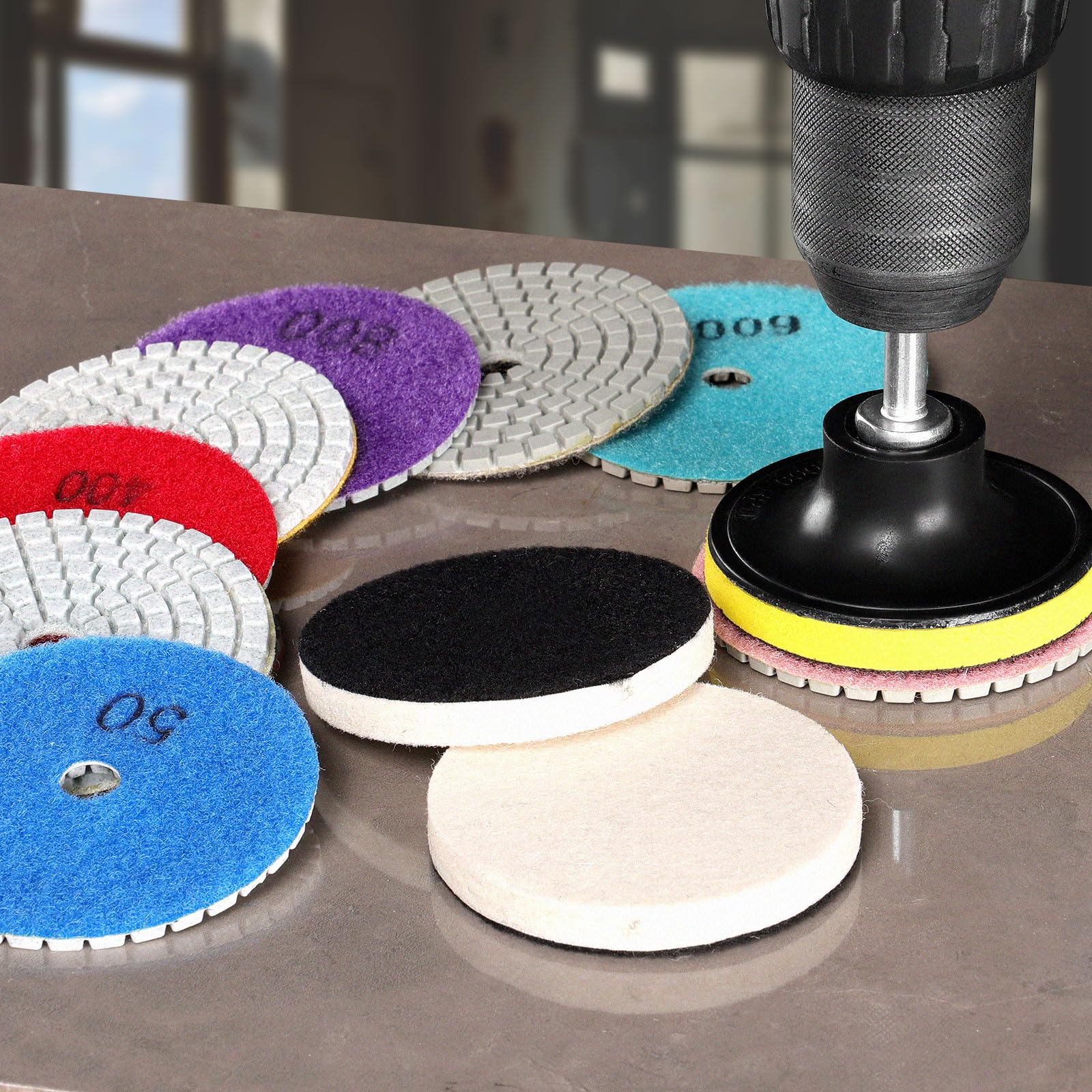 WORKEASE M14 backer pad attached to grinder for stable polishing
