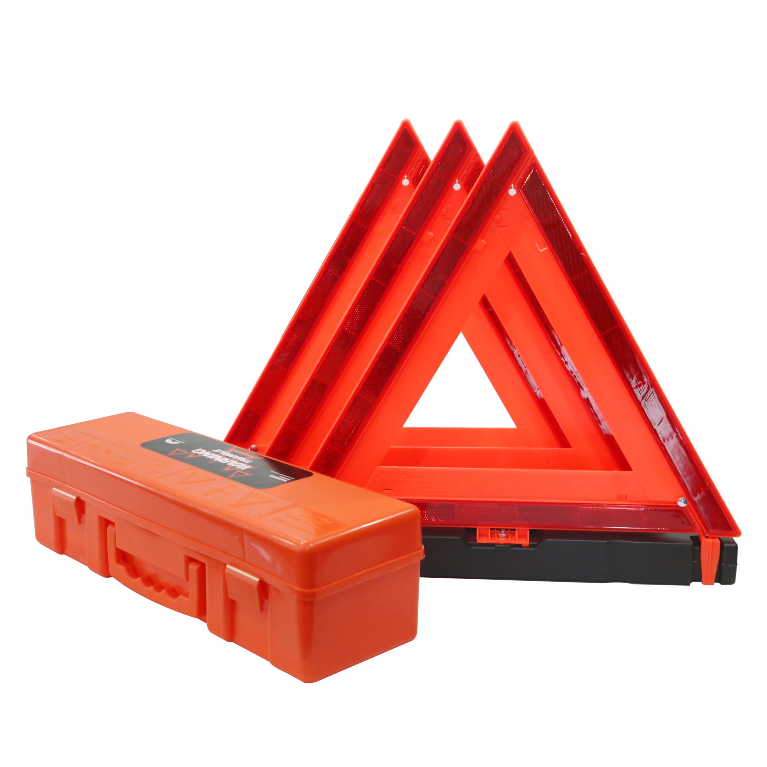 WORKKOOL 3-pack foldable triangles with carrying case for organized roadside safety.