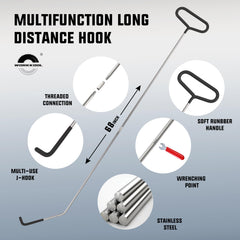 WORKKOOL magnetic pickup tool with flashlight used to locate a metal part in a tight space.