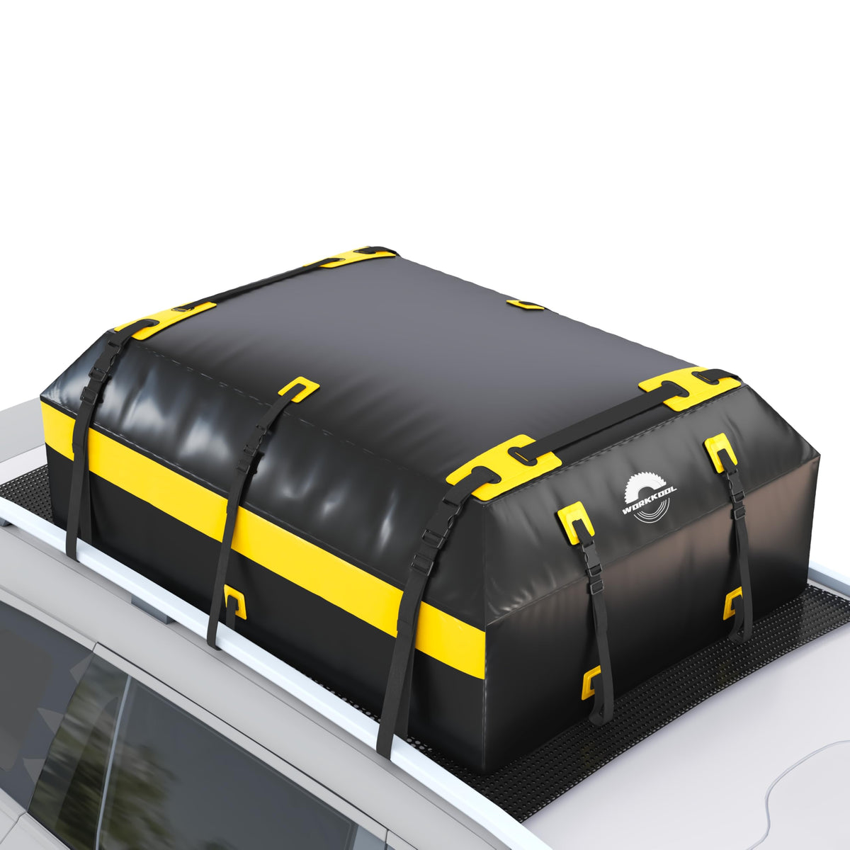 WORKKOOL rooftop cargo carrier in rugged 900D fabric for harsh travel conditions.