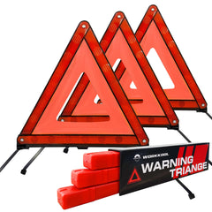 WORKKOOL safety triangles stored in a protective case for quick roadside access.