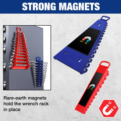 WORKPRO 12-slot red wrench holder saves space while keeping wrenches organized.