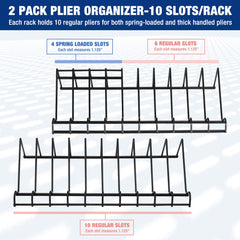 WORKPRO 20-slot storage keeps regular and spring pliers neatly organized.
