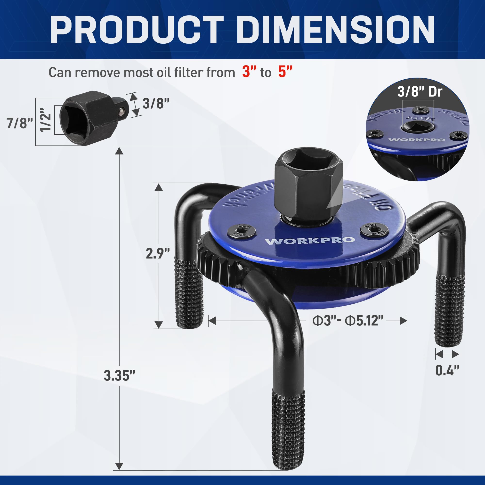 WORKPRO 3-jaw auto-lock design delivers secure bite in tight engine spaces
