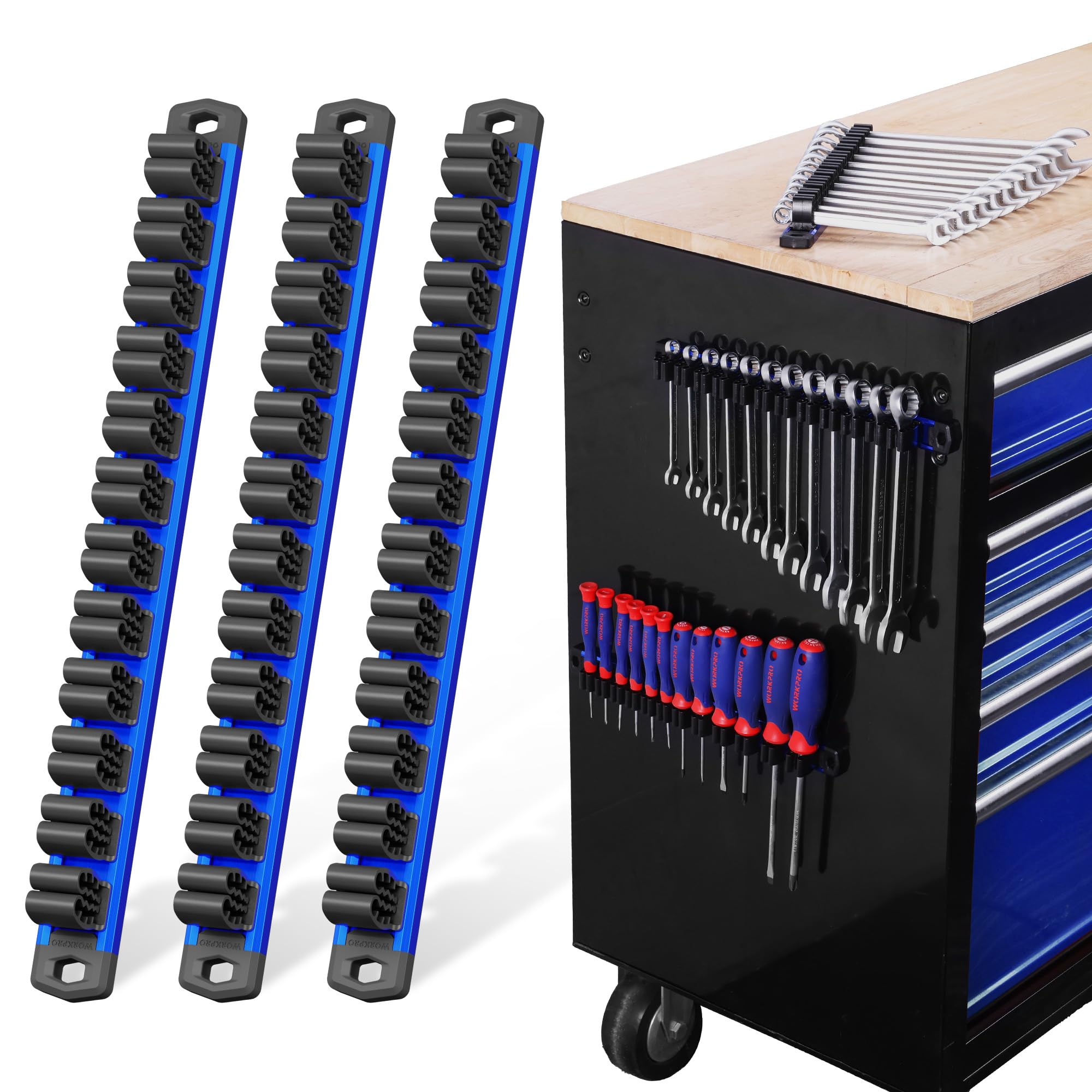 WorkPro 3-pack magnetic screwdriver organizer in use, quick access.