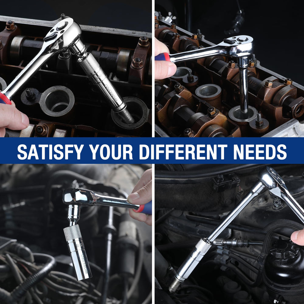 WORKPRO 360-degree swivel action demonstrated in tight engine bays.