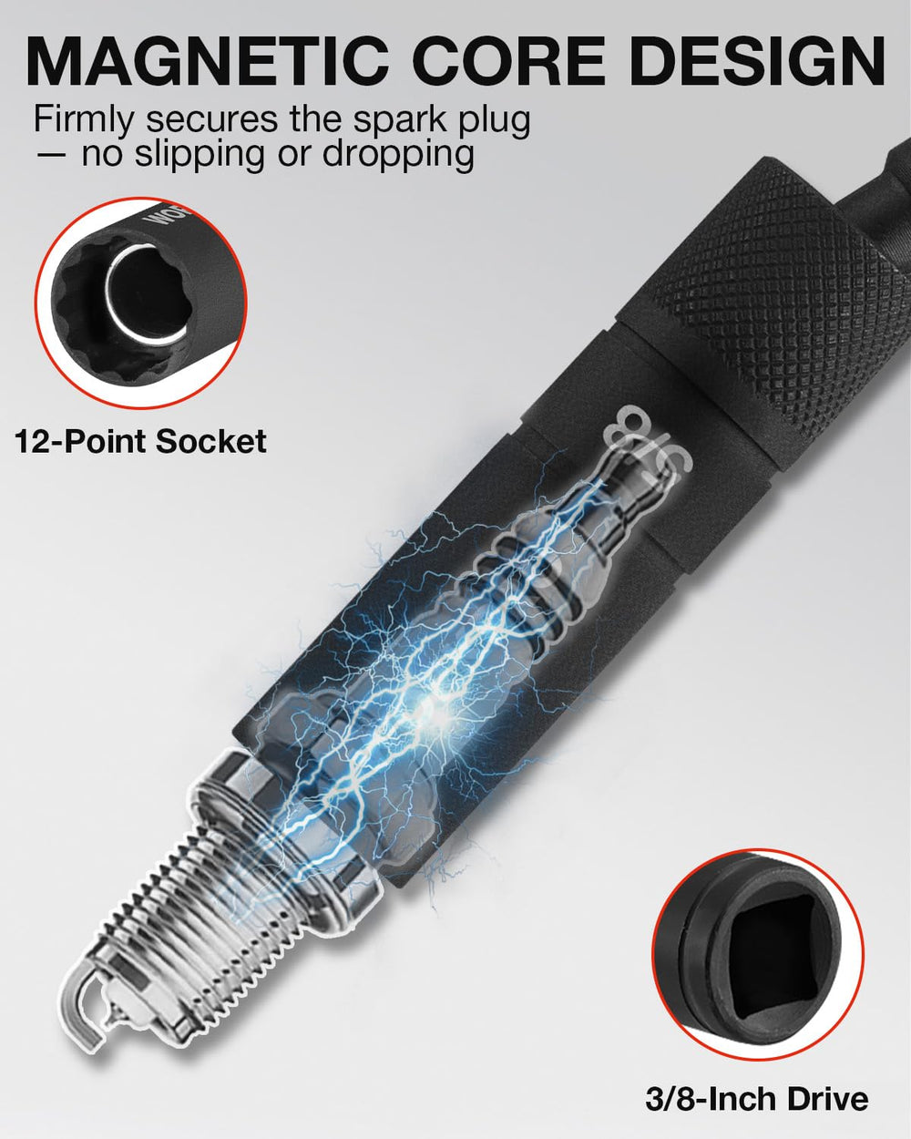 WORKPRO 3/8-inch drive spark plug socket set with six pieces