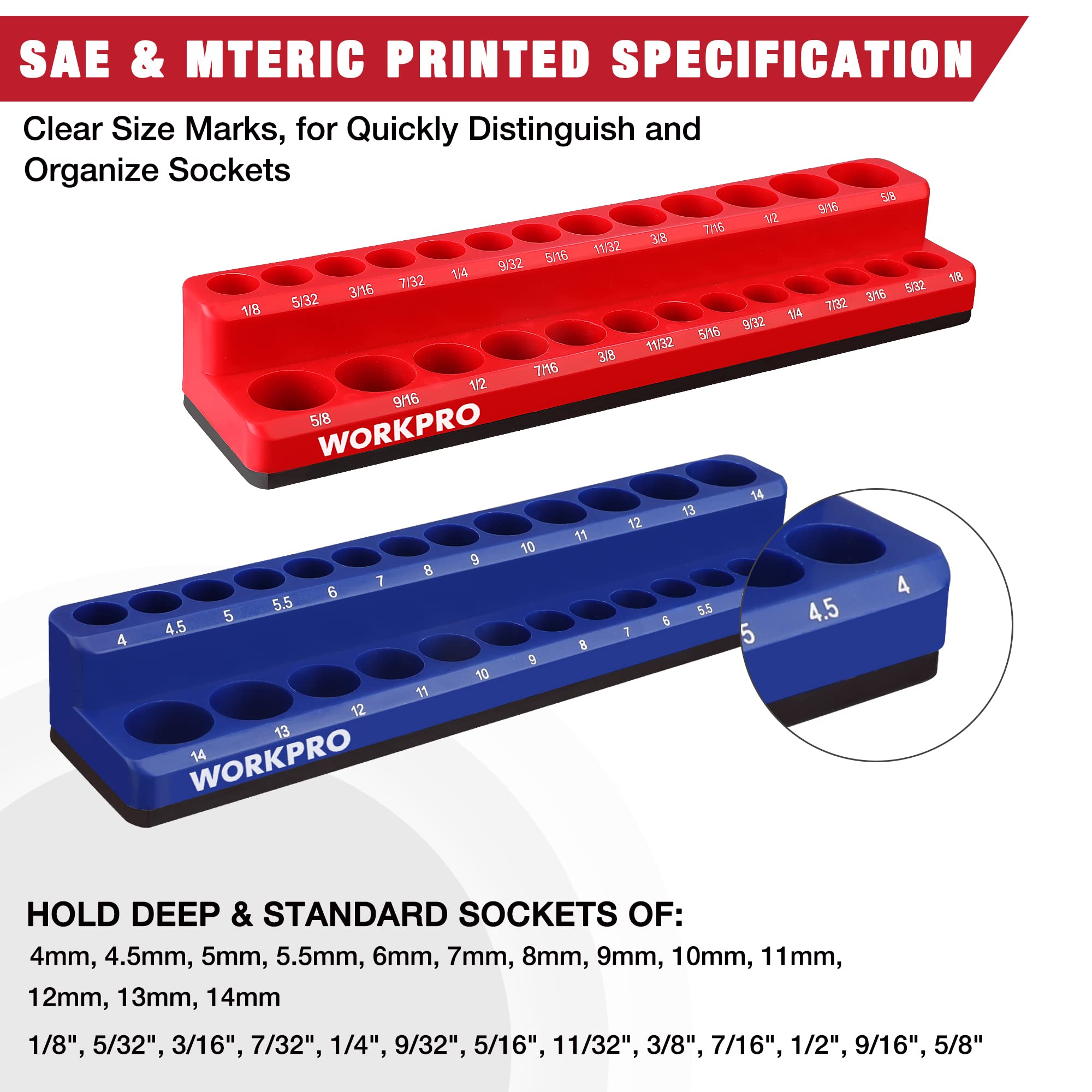 WORKPRO display showing 52-socket capacity for metric and SAE sockets.