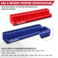 WORKPRO display showing 52-socket capacity for metric and SAE sockets.