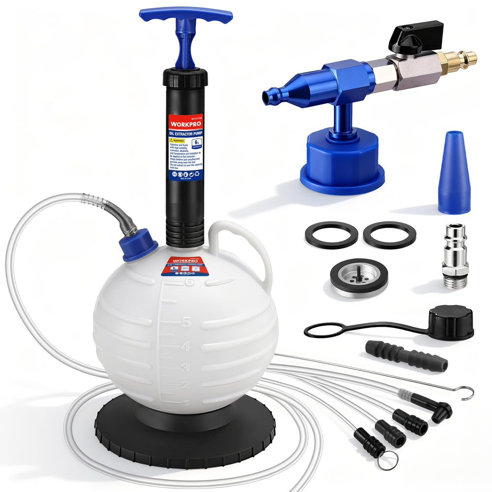 WORKPRO 6L oil extractor main hose enables easy, accurate oil removal