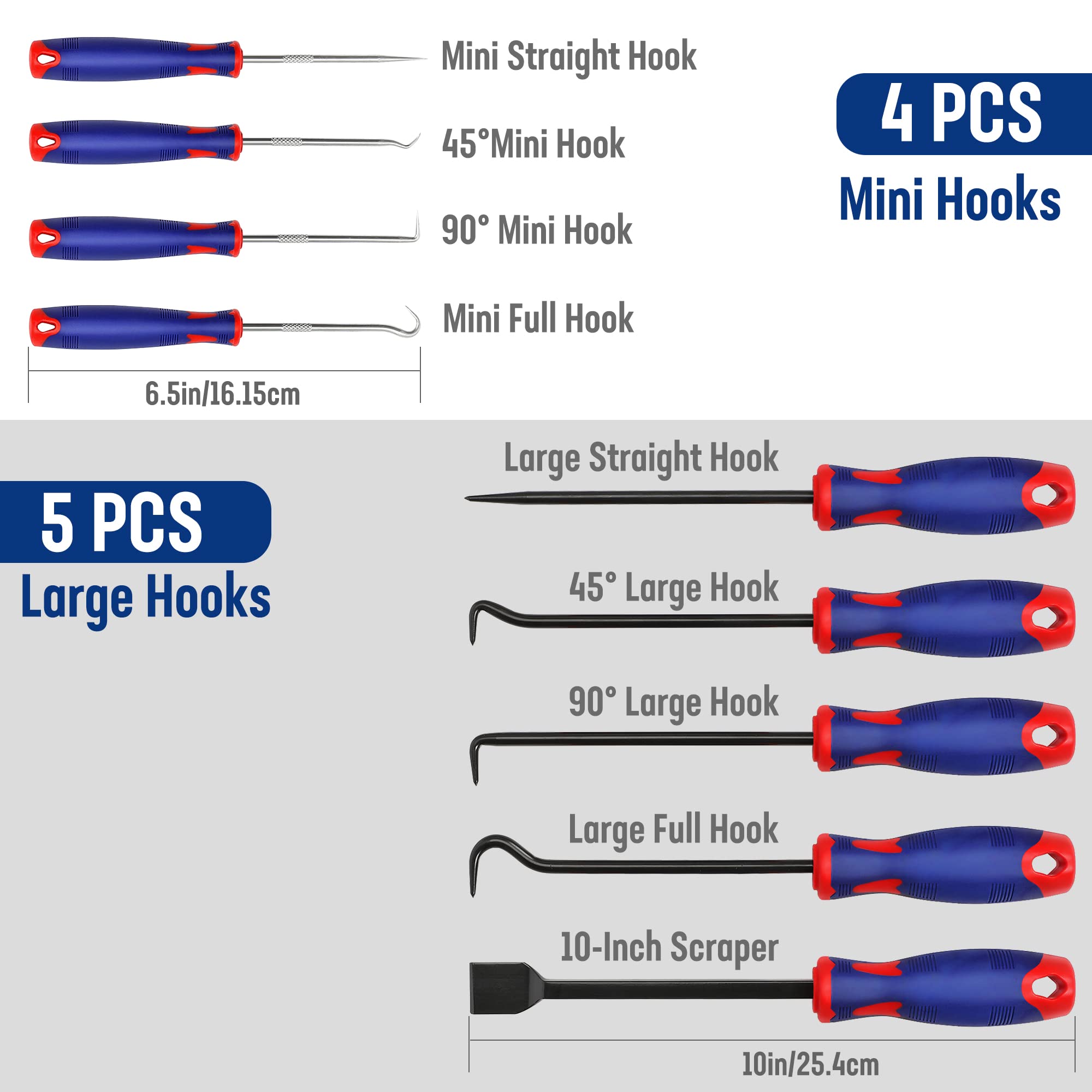 WORKPRO nine-piece precision mini hooks 135 degree angle for tricky access.
