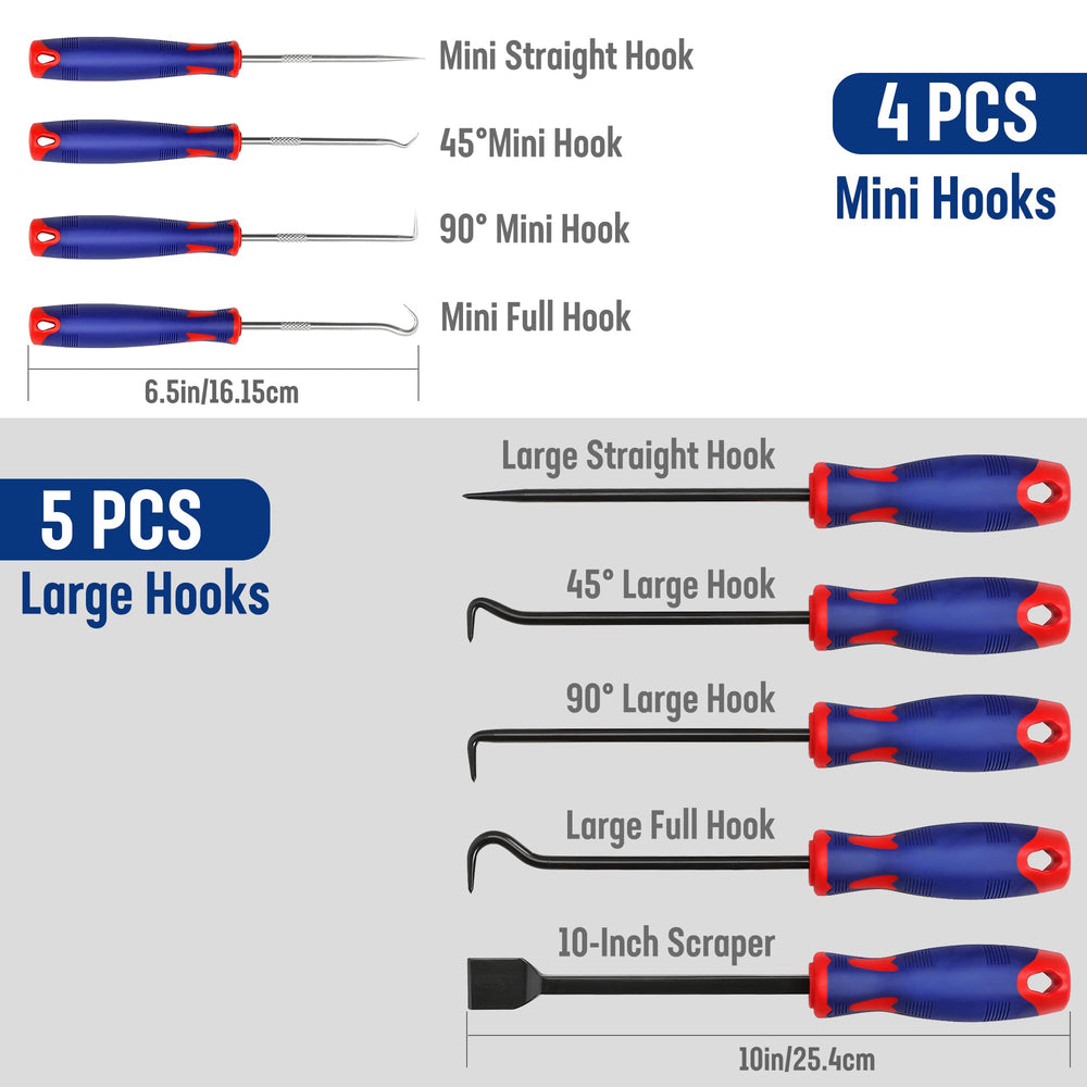 WORKPRO nine-piece precision mini hooks 135 degree angle for tricky access.