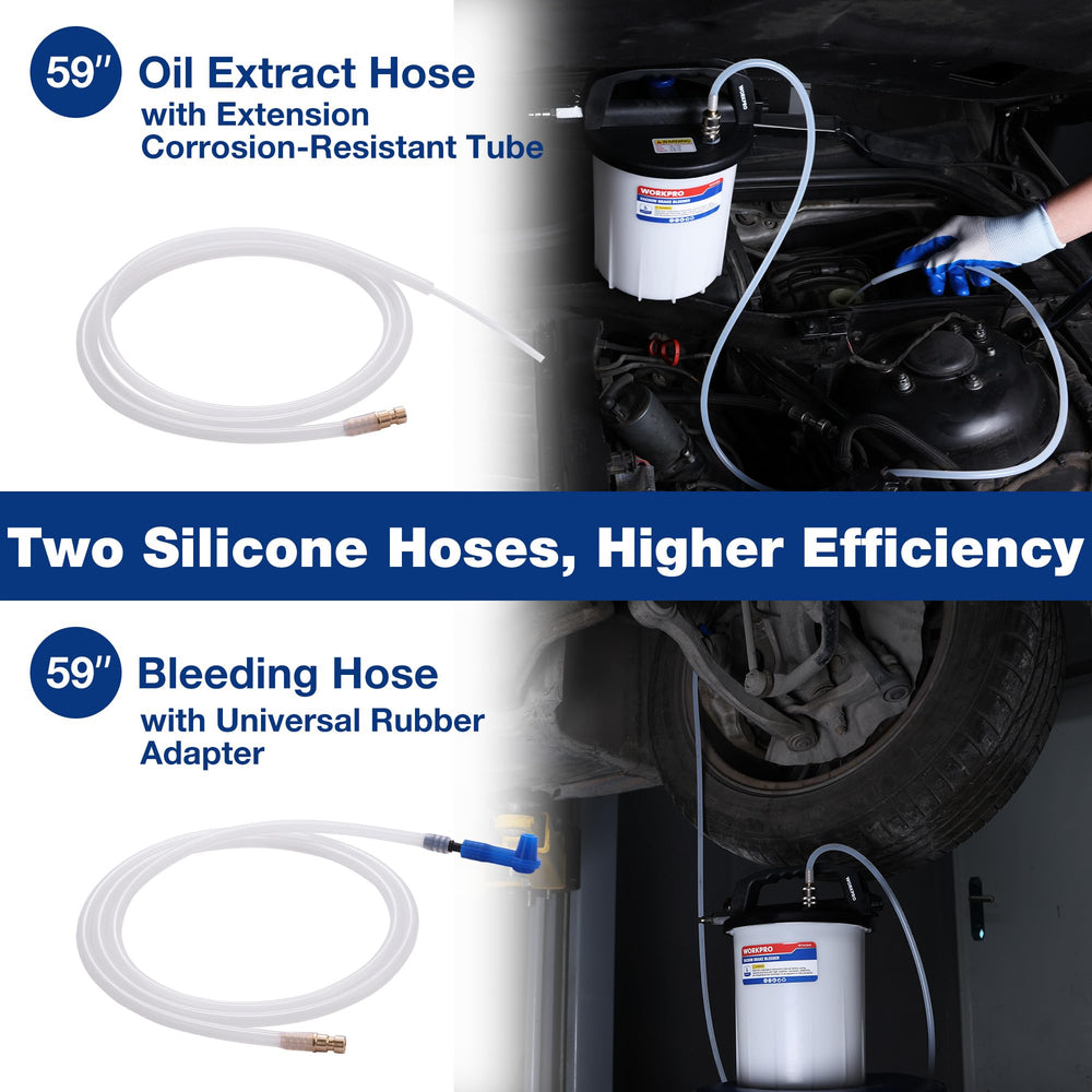 WORKPRO air coupler and hoses extend reach for versatile brake service.