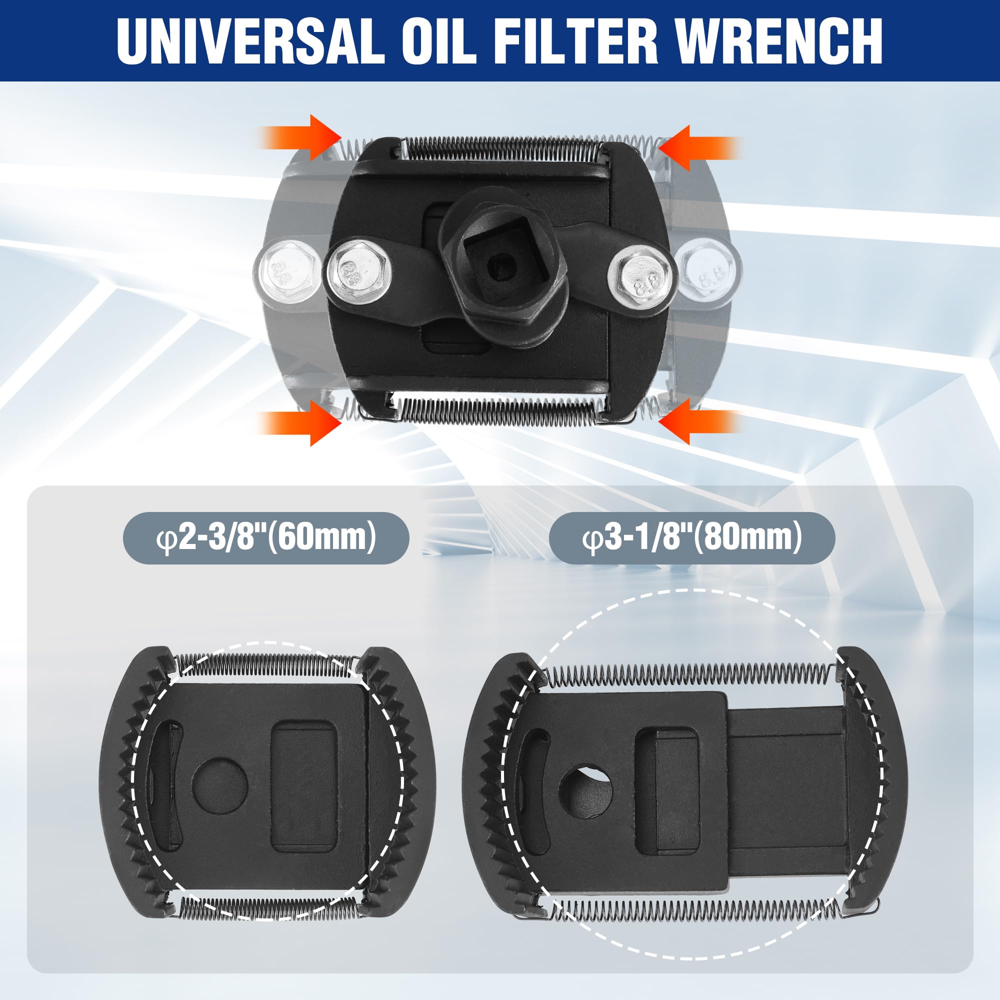 WORKPRO auto-clamp spring engaged to secure tough filters without slipping