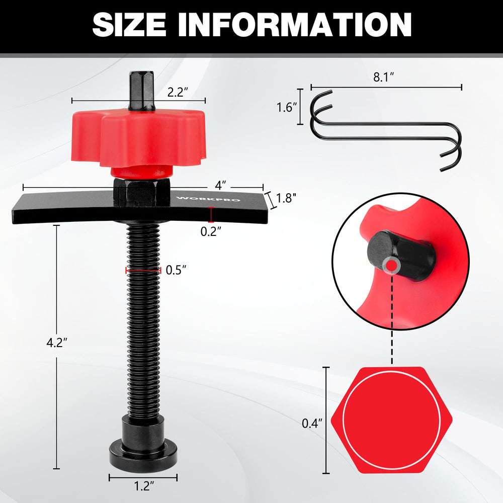 WORKPRO brake caliper hangers included for secure caliper support during pad replacement