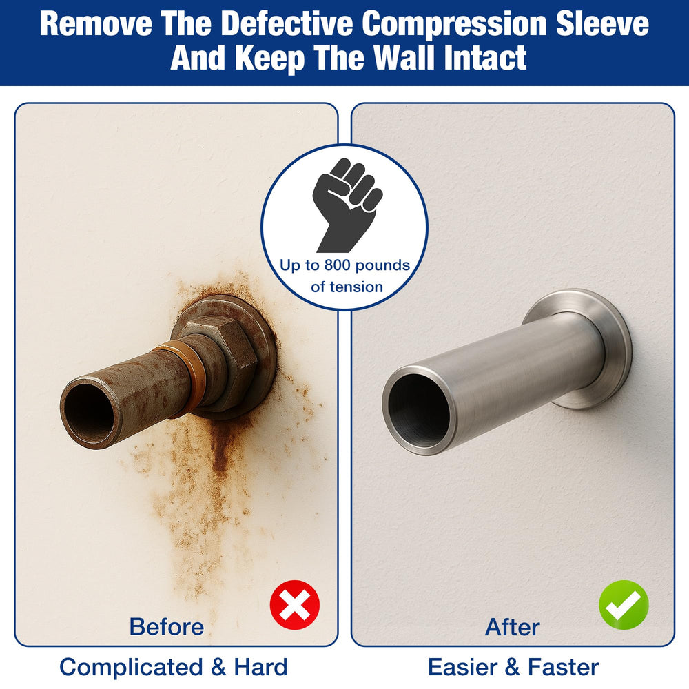 WORKPRO damage-free-pipe-repair tool safeguards walls while removing sleeves in tight spaces.