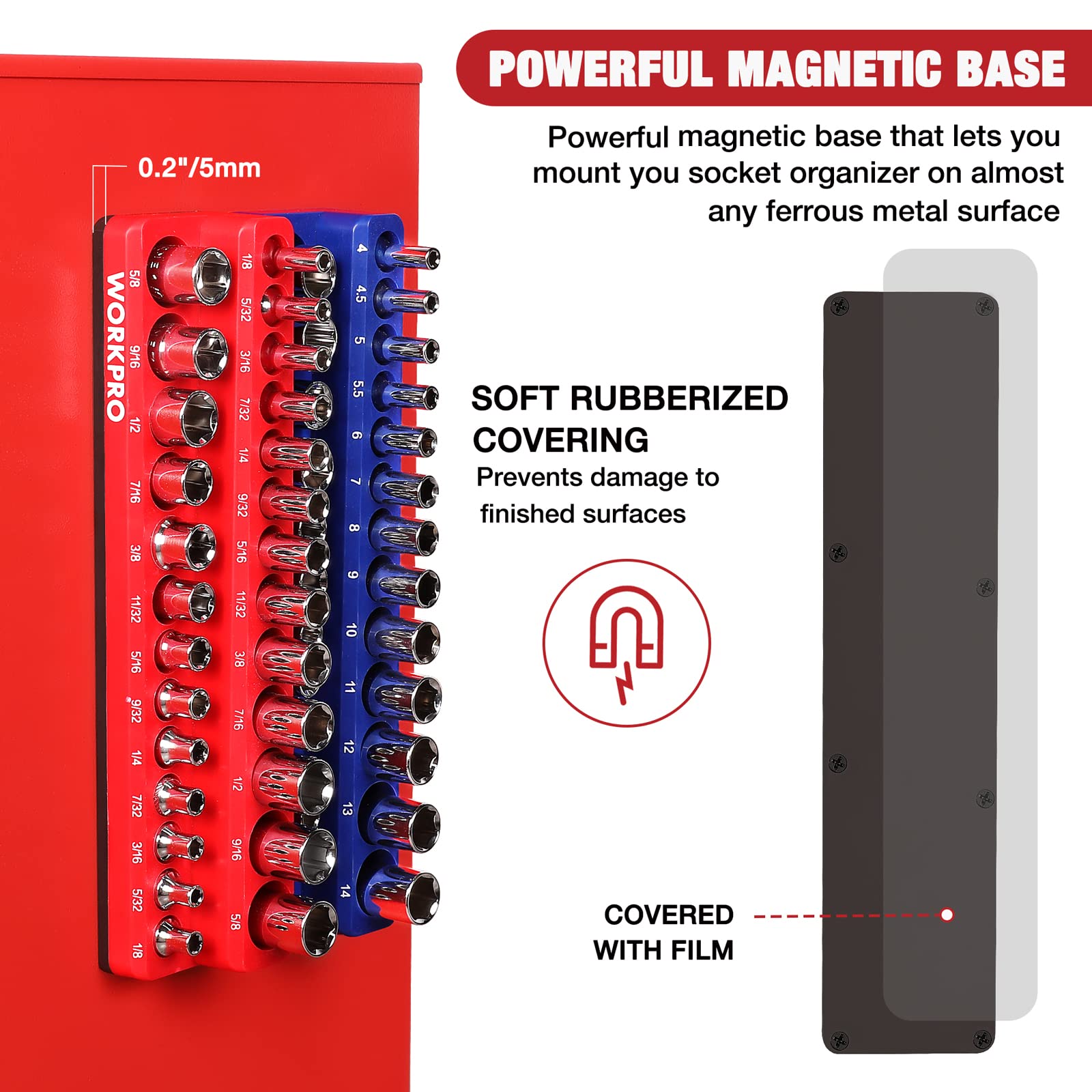 WORKPRO storage for standard and deep sockets offers versatile organization.