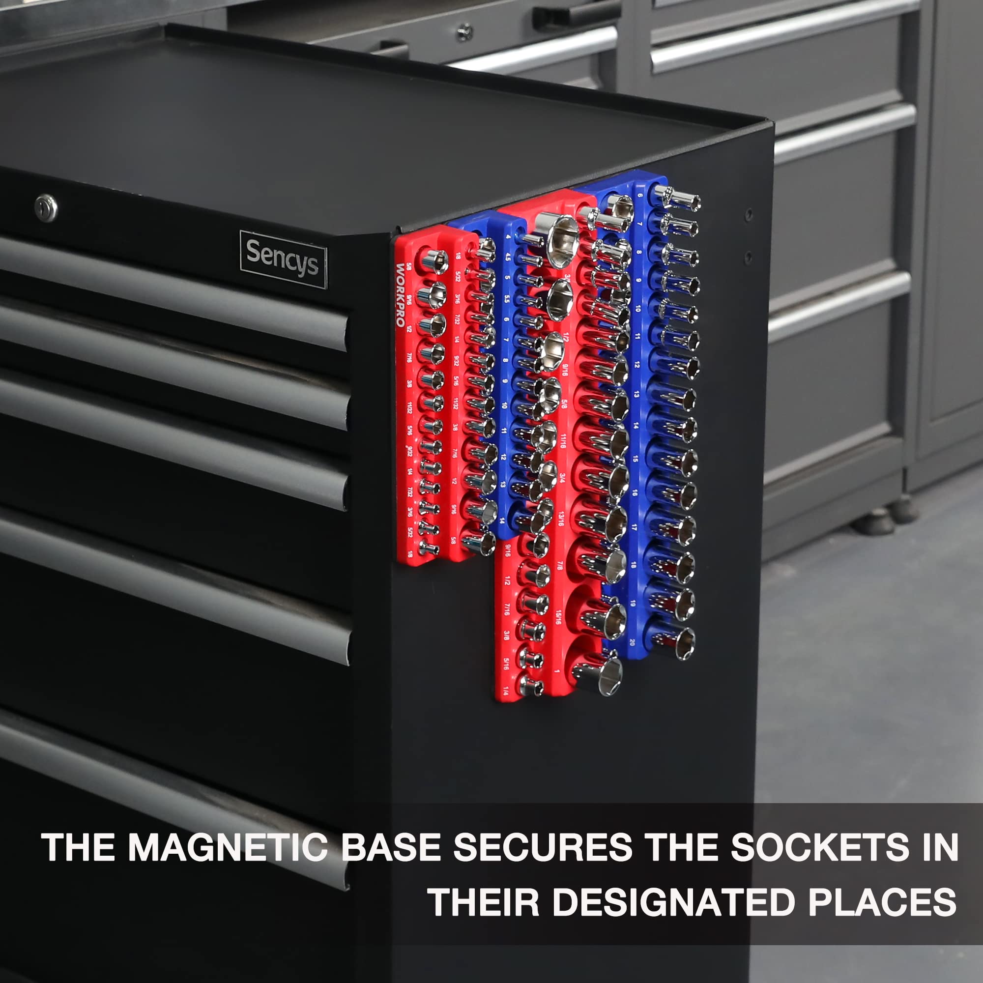 WORKPRO standard and deep sockets fit neatly in both metric and SAE trays.